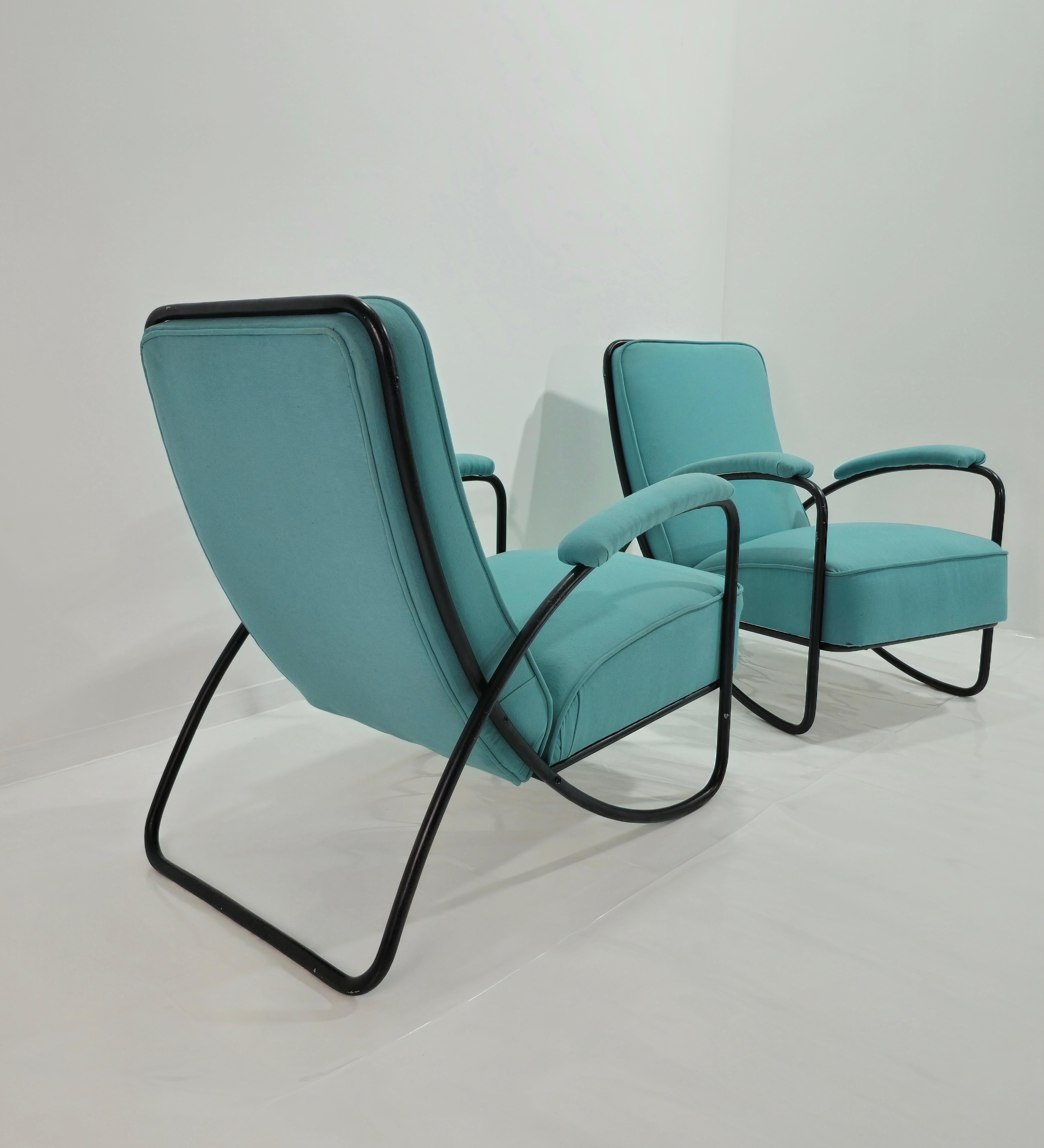 Mid-Century Modern Mid-Centuri Modern Two armchairs in painted metal and fabric Design Italy 1960s For Sale