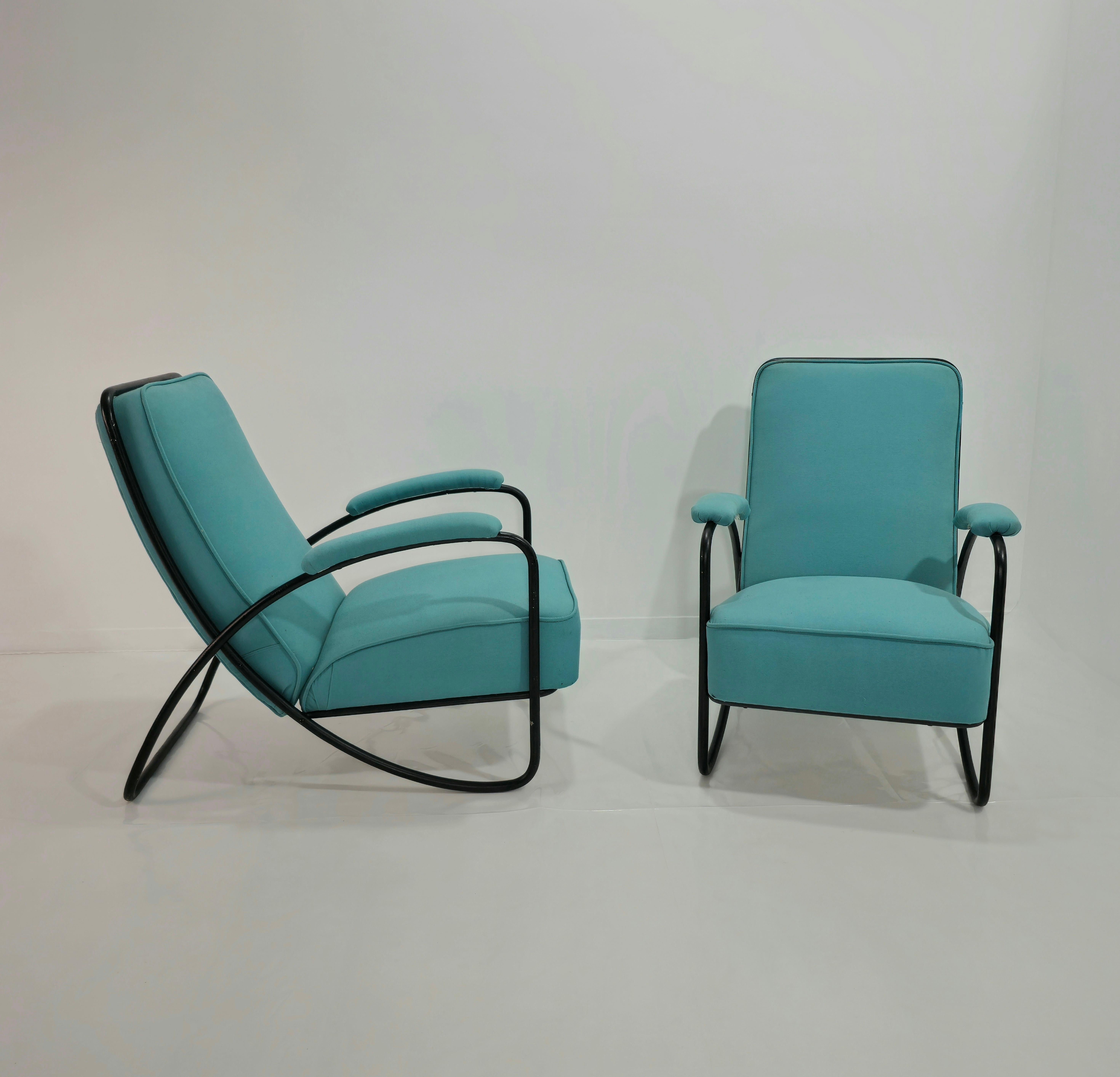 Italian Mid-Centuri Modern Two armchairs in painted metal and fabric Design Italy 1960s For Sale