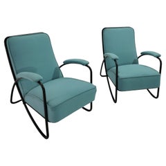 Mid-Centuri Modern Dos sillones de metal pintado y tela Diseño Italia Años 60