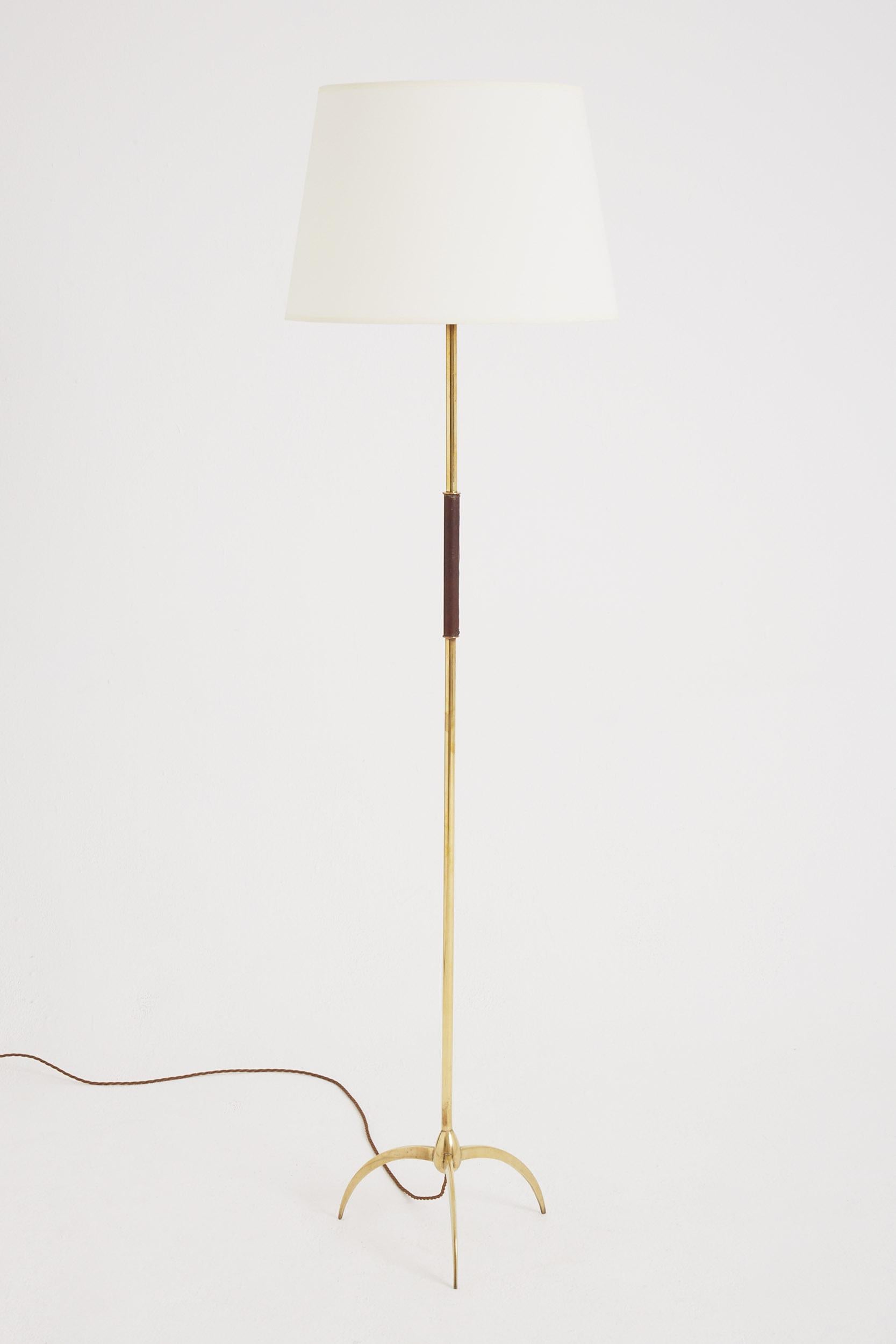Mid-Century Modern Mid-Century Brass and Leather Floor Lamp