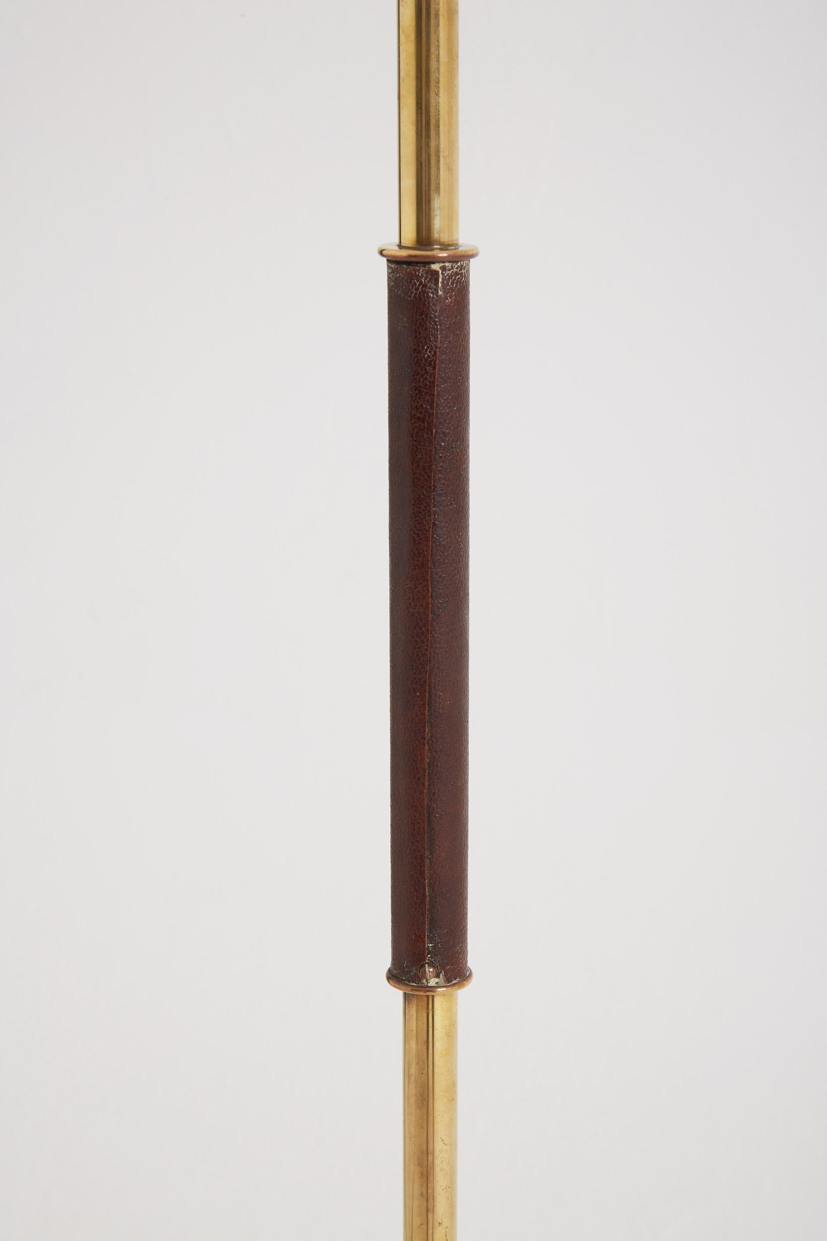 20th Century Mid-Century Brass and Leather Floor Lamp