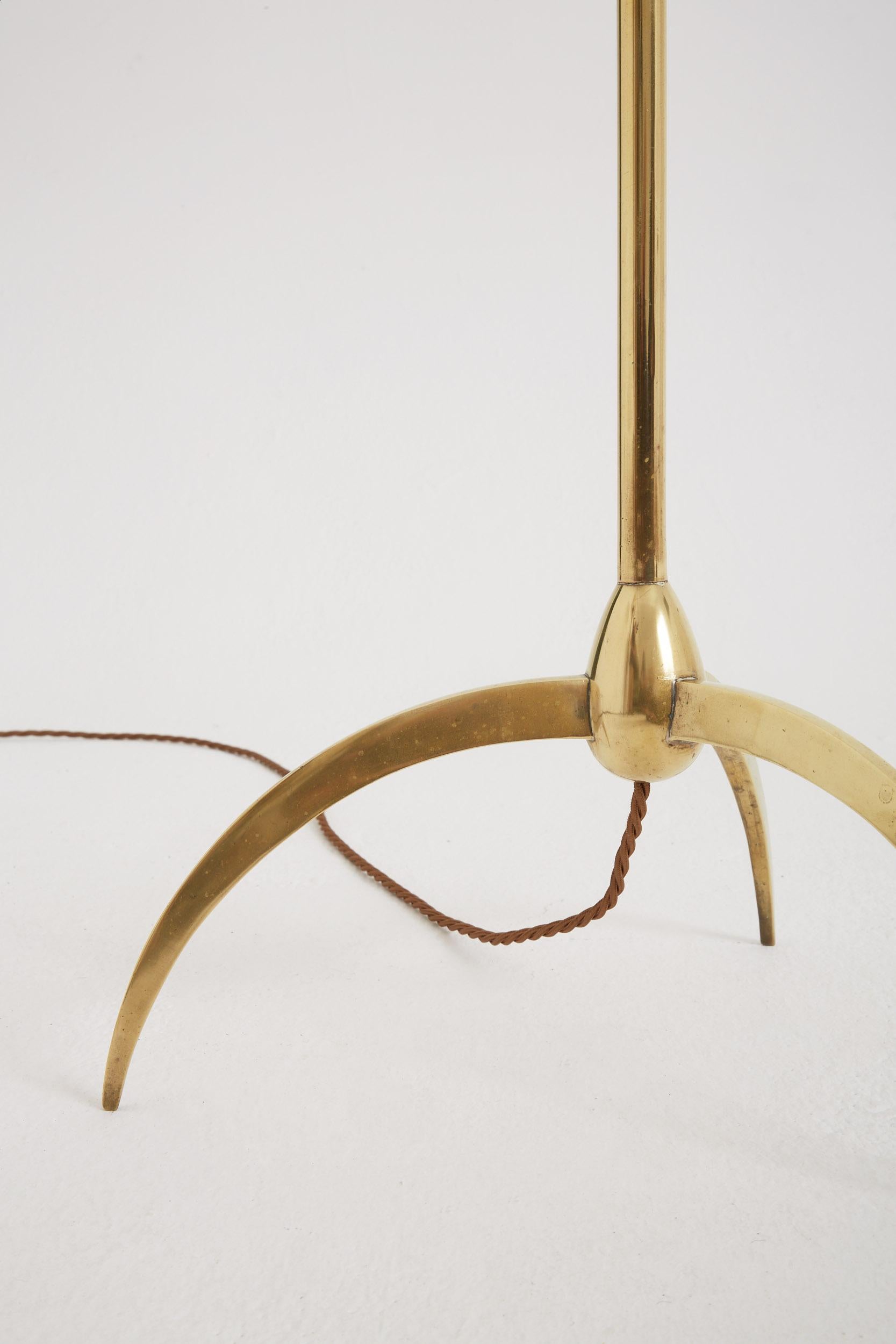 Mid-Century Brass and Leather Floor Lamp 1