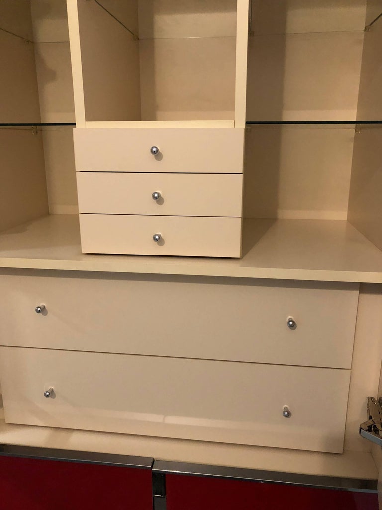 Mid Century / Post Modern Lighted Ello Red Glass, Chrome and Laminate