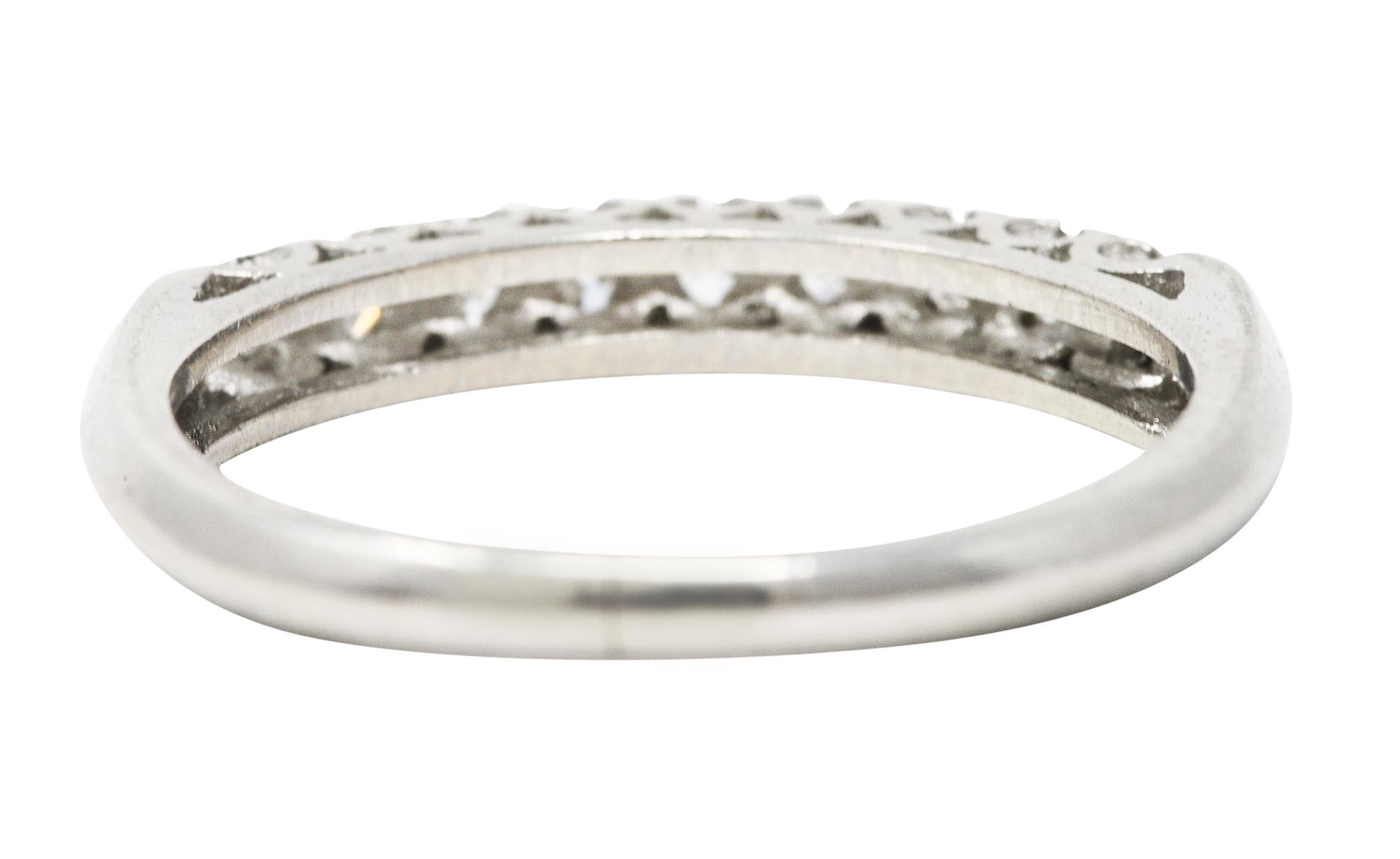 Mid-Century 0.25 Carat Diamond Platinum Fishtail Band Ring In Excellent Condition In Philadelphia, PA