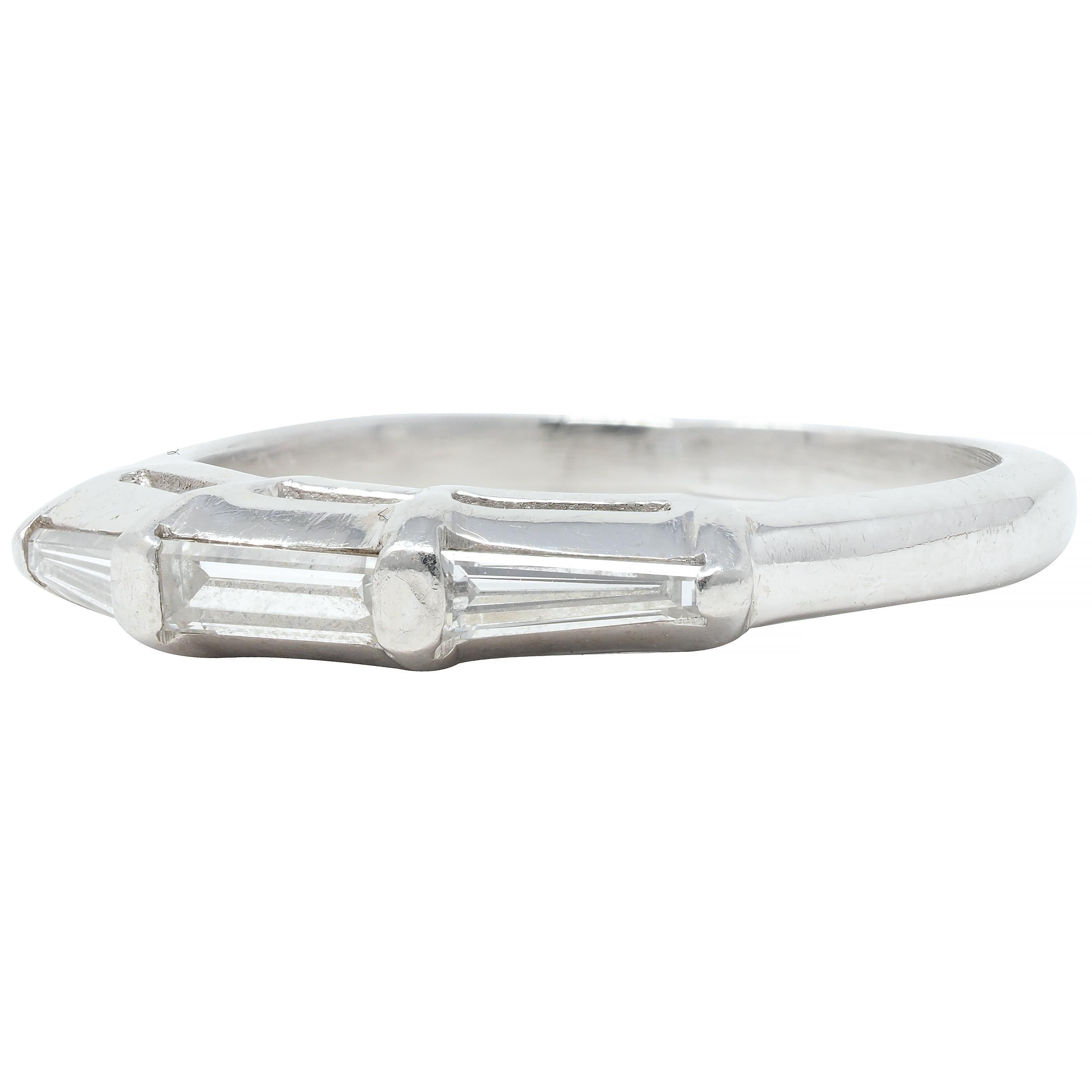 Mid-Century 0.30 CTW Baguette Diamond Platinum Vintage Stacking Band Ring For Sale 3