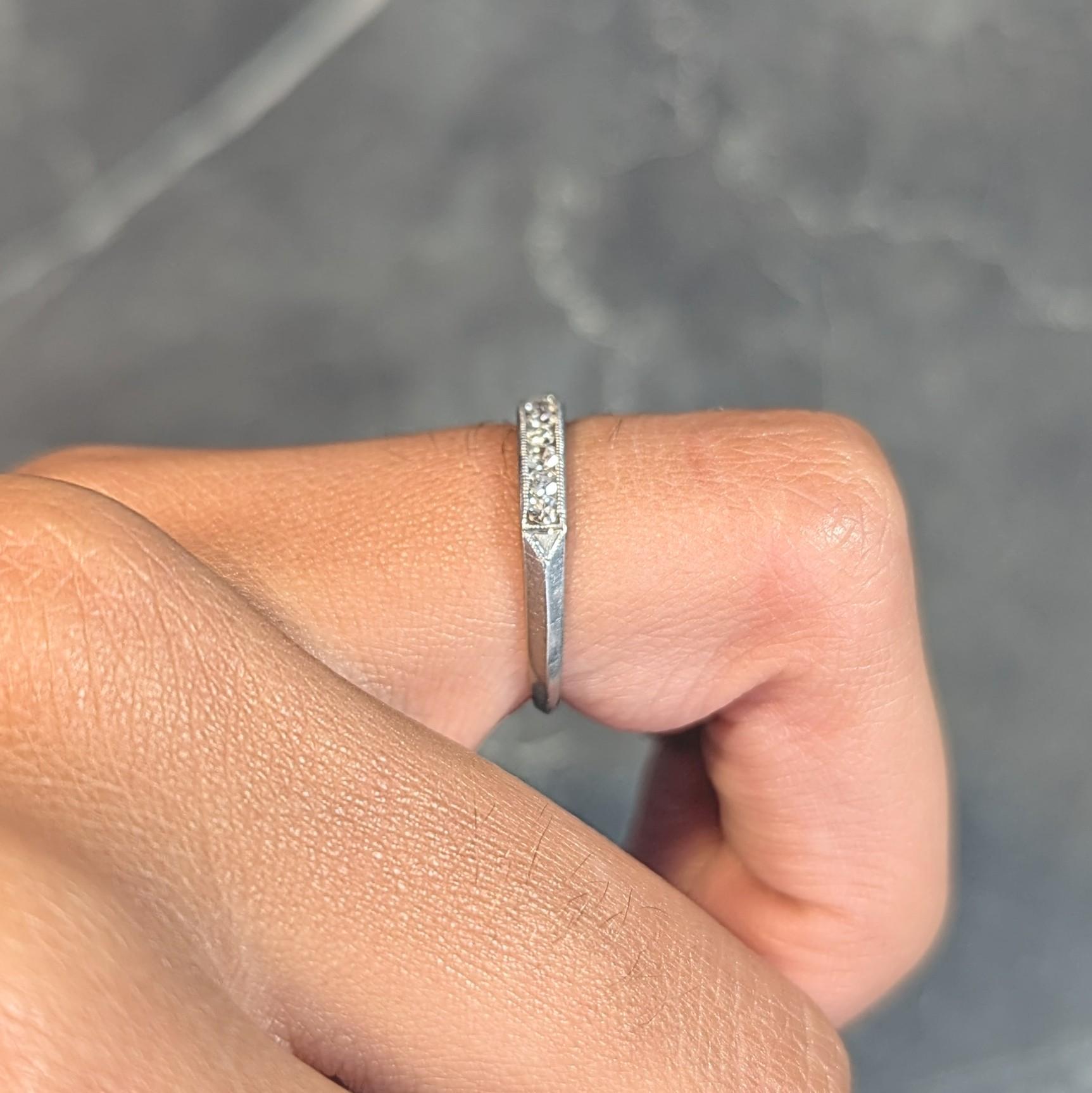 Mid-Century 0.30 CTW Diamond Platinum Vintage Knife Edge Channel Band Ring 8