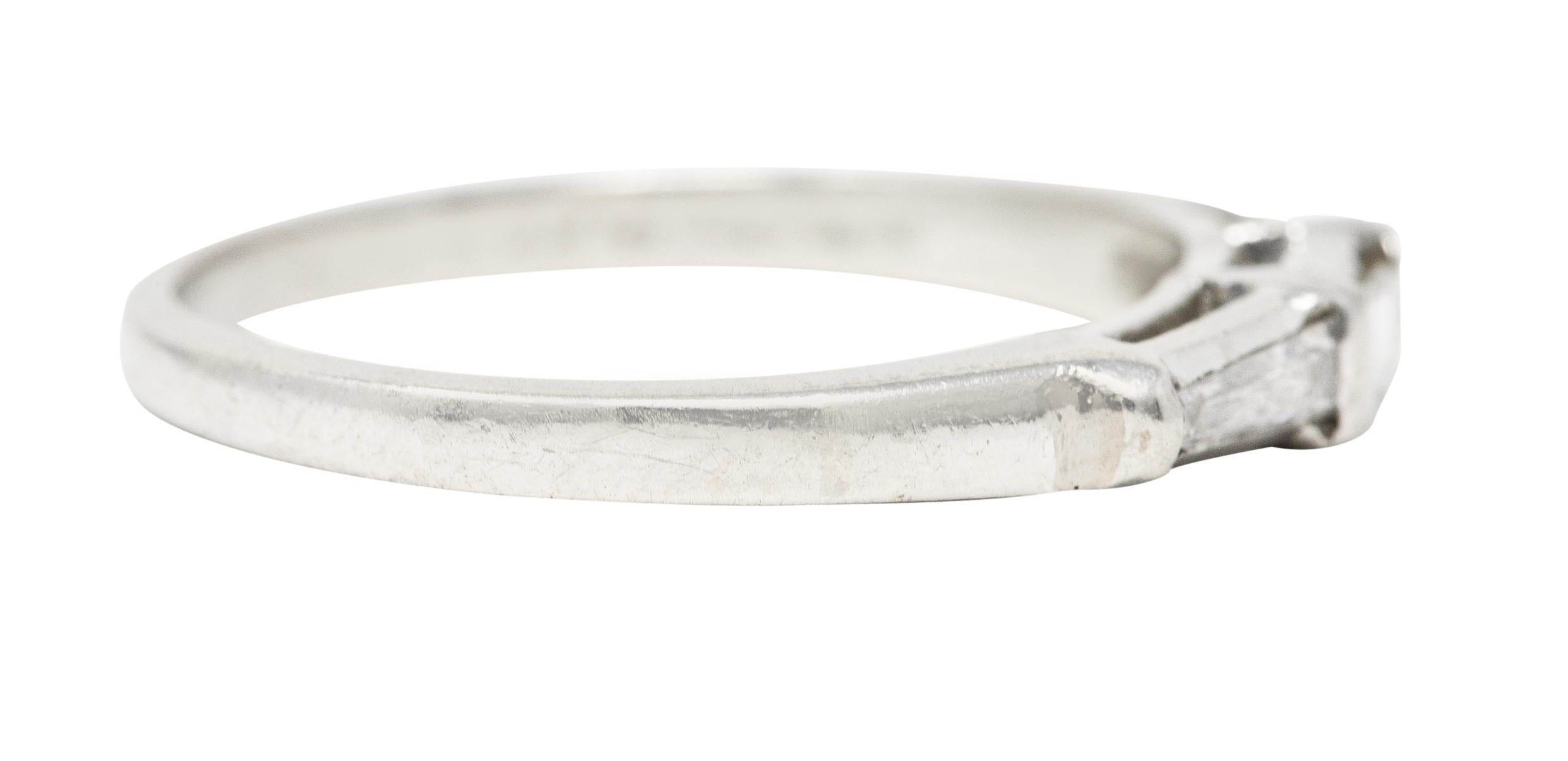 Baguette Cut Mid-Century 0.31 Carat Baguette Diamond Platinum Three Stone Wedding Band Ring