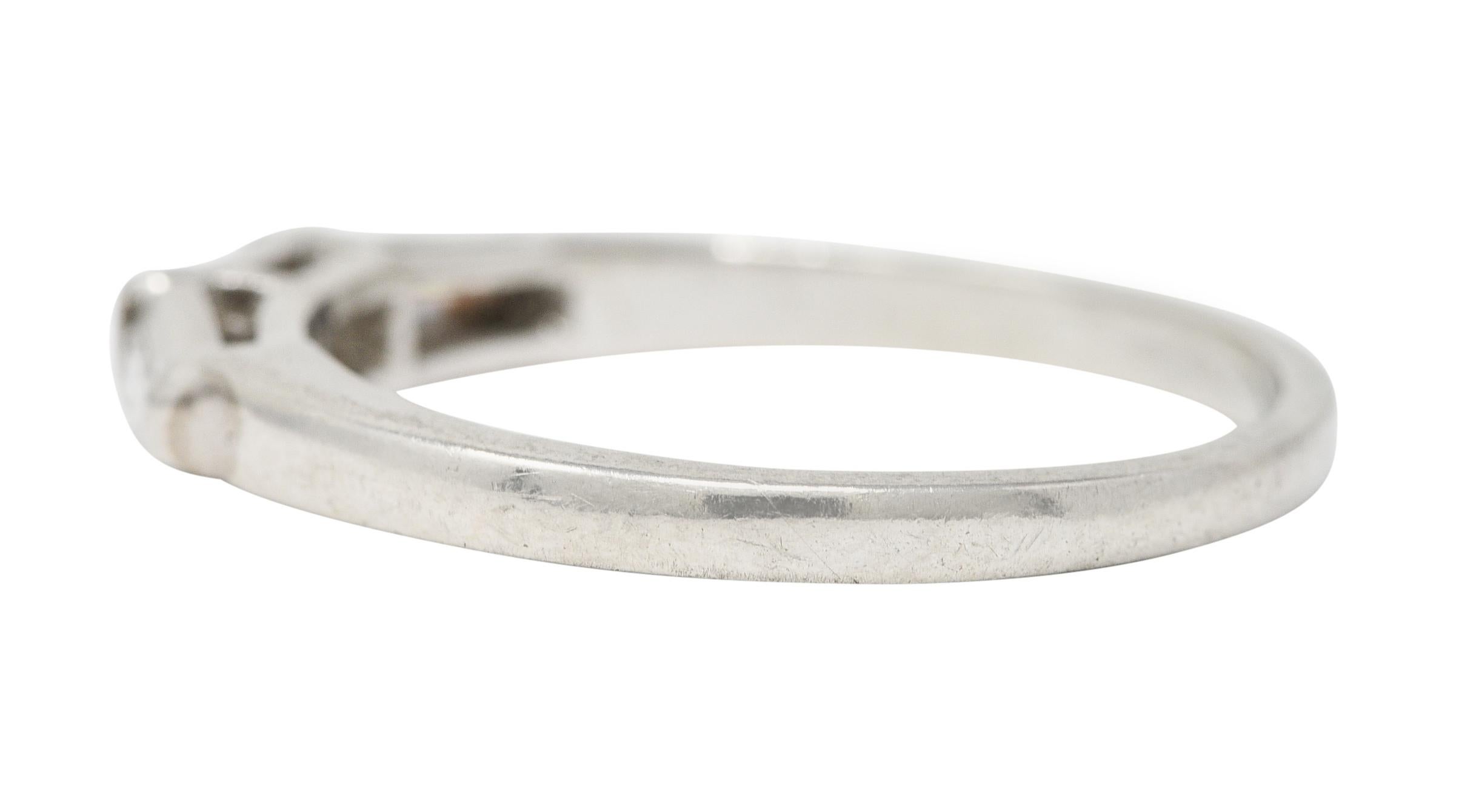 Women's or Men's Mid-Century 0.31 Carat Baguette Diamond Platinum Three Stone Wedding Band Ring