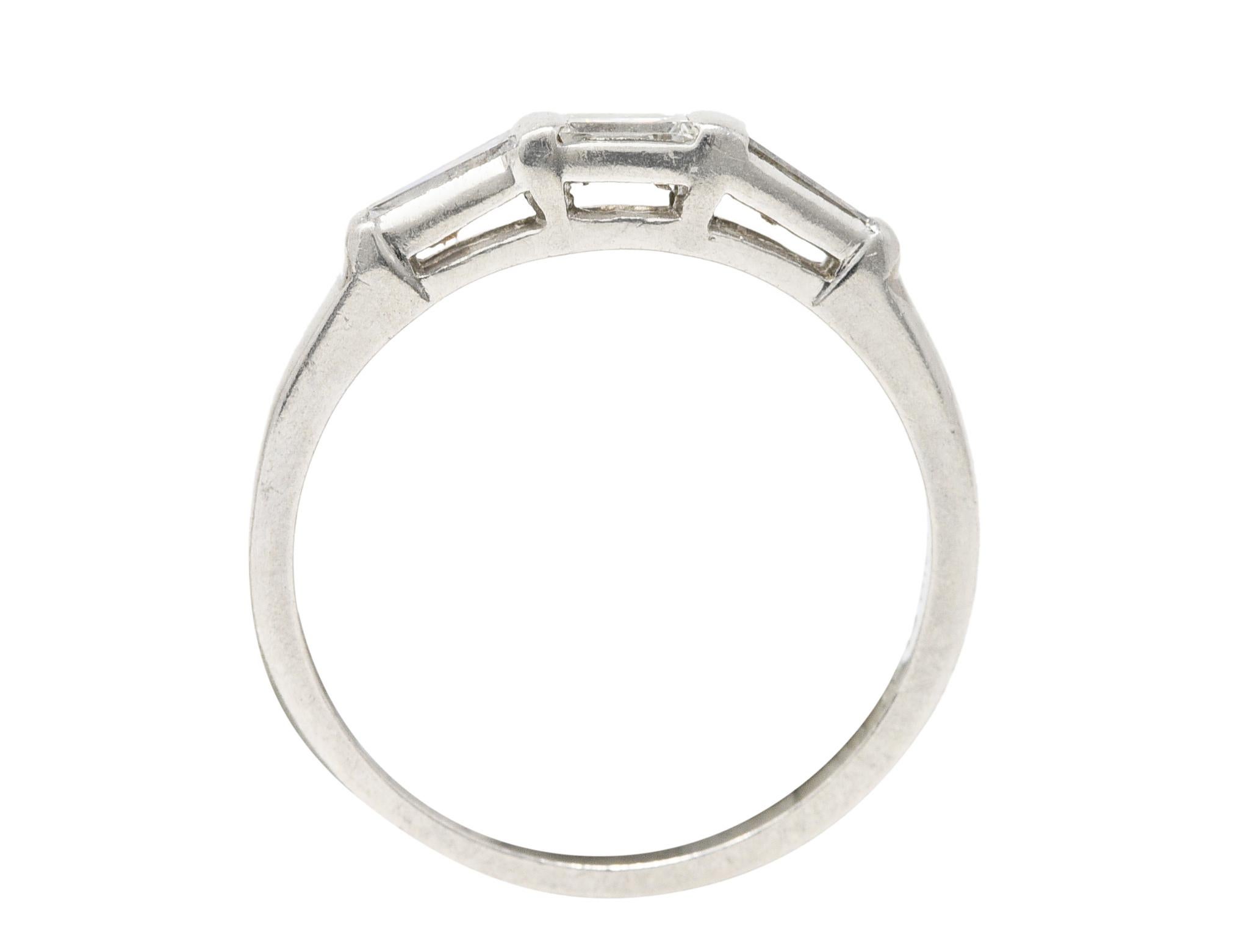Mid-Century 0.31 Carat Baguette Diamond Platinum Three Stone Wedding Band Ring 3