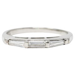 Mid-Century 0.32 Carat Diamond Platinum Three Stone Wedding Band Ring