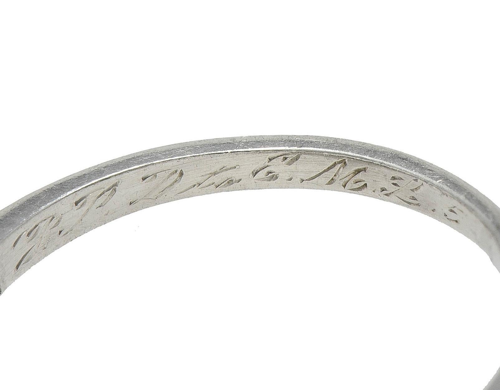 Mid-Century 0.32 CTW Diamond Platinum Heart Three Stone Vintage Band Ring For Sale 2