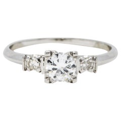 Bague de fiançailles en platine avec diamants de 0,38 carat, milieu du siècle dernier
