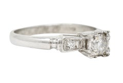 Mid-Century 0.40 CTW Transitional Cut Diamond Platinum Bow Vintage Engagement Ri