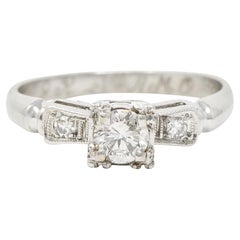 Mid-Century 0.40 CTW Transitional Cut Diamond Platinum Bow Retro Engagement Ri