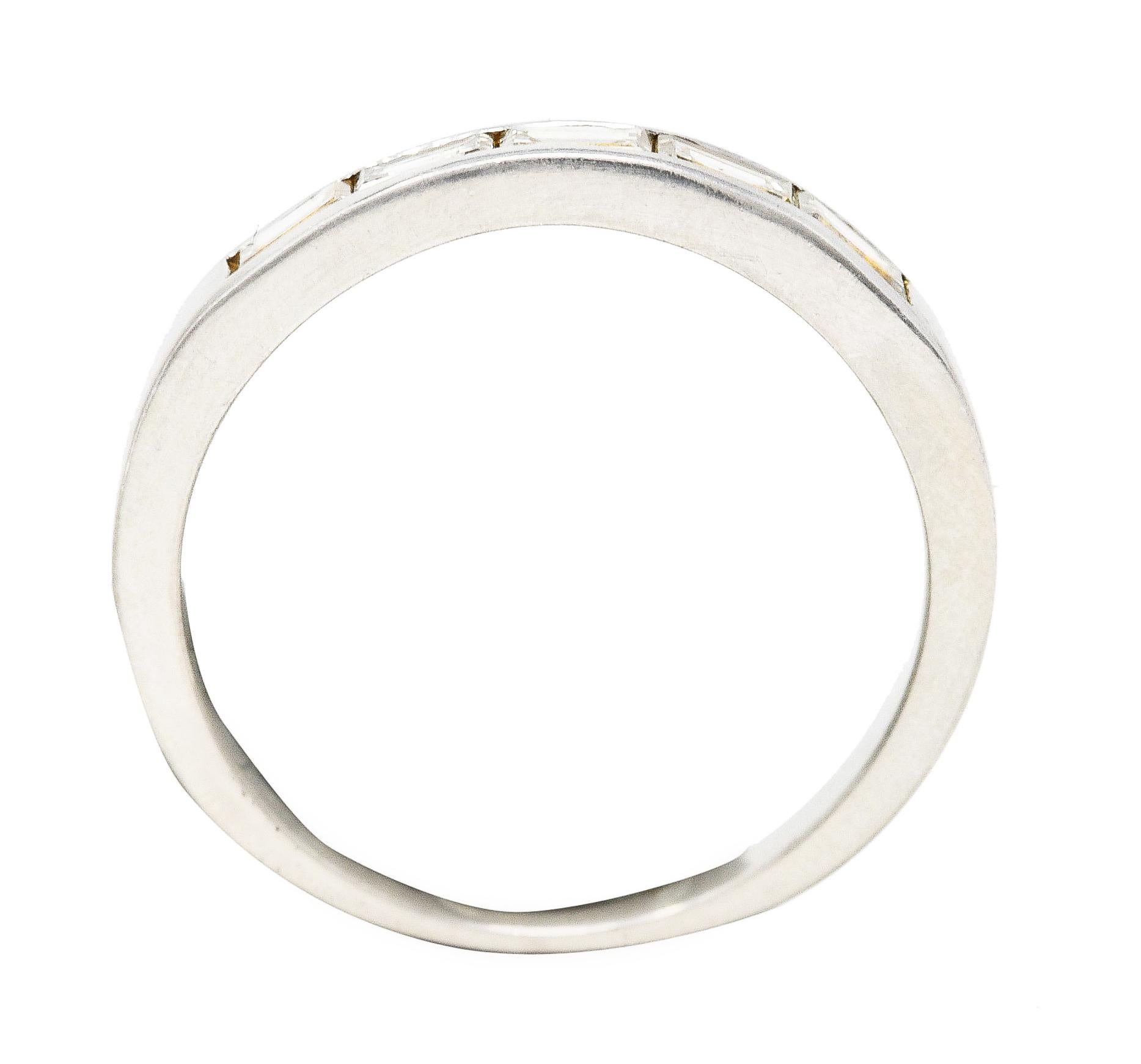 Baguette Cut Mid-Century 0.42 Carat Diamond Platinum Vintage Wedding Band Ring For Sale
