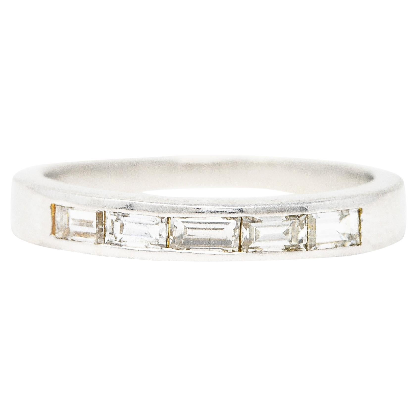 Mid-Century 0.42 Carat Diamond Platinum Vintage Wedding Band Ring For Sale