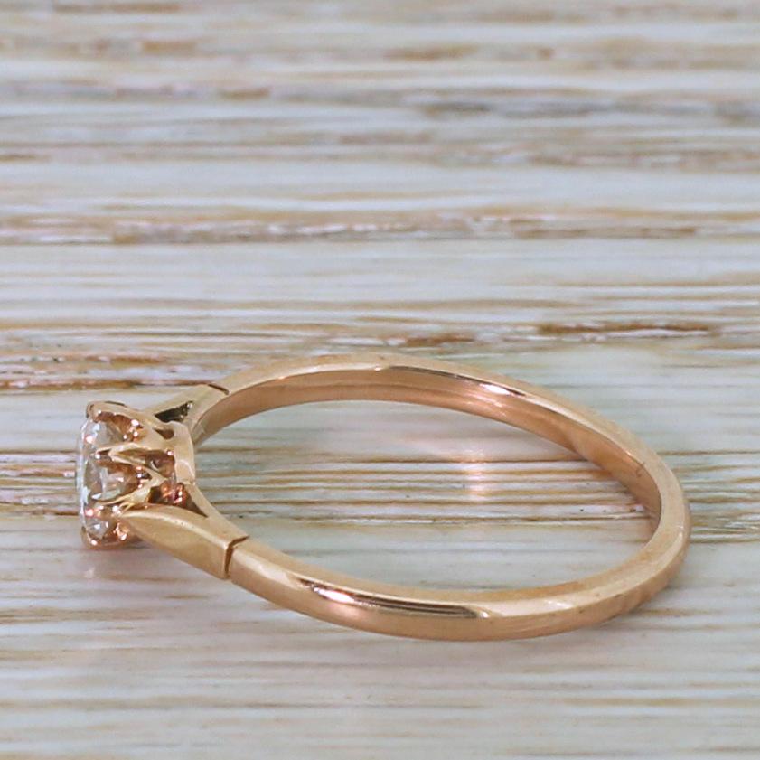 Round Cut Midcentury 0.43 Carat Transitional Cut Diamond Rose Gold Engagement Ring