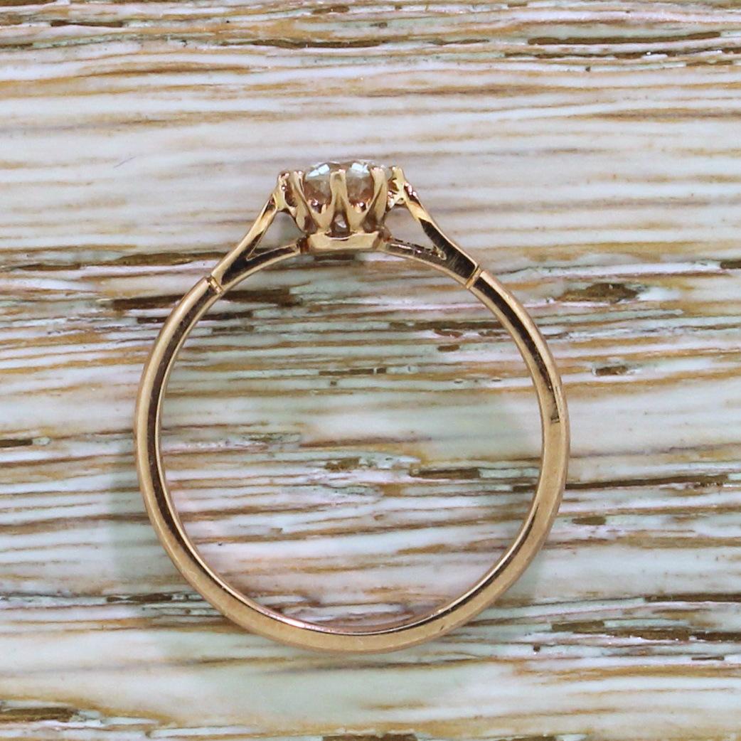Midcentury 0.43 Carat Transitional Cut Diamond Rose Gold Engagement Ring In Good Condition In Essex, GB