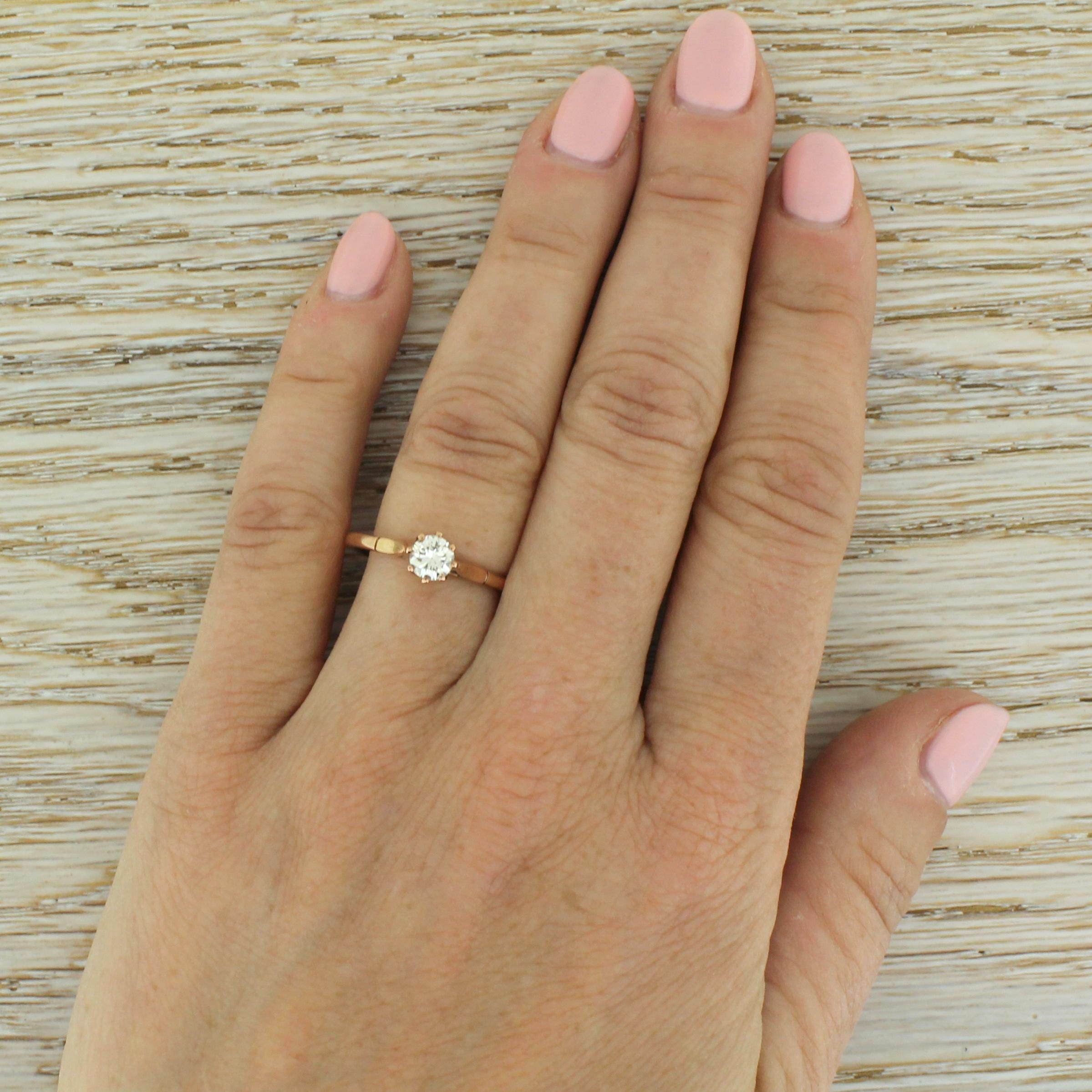 Women's Midcentury 0.43 Carat Transitional Cut Diamond Rose Gold Engagement Ring