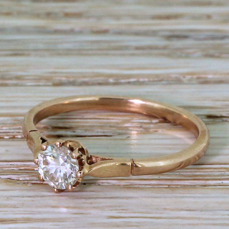 Midcentury 0.43 Carat Transitional Cut Diamond Rose Gold Engagement Ring 3