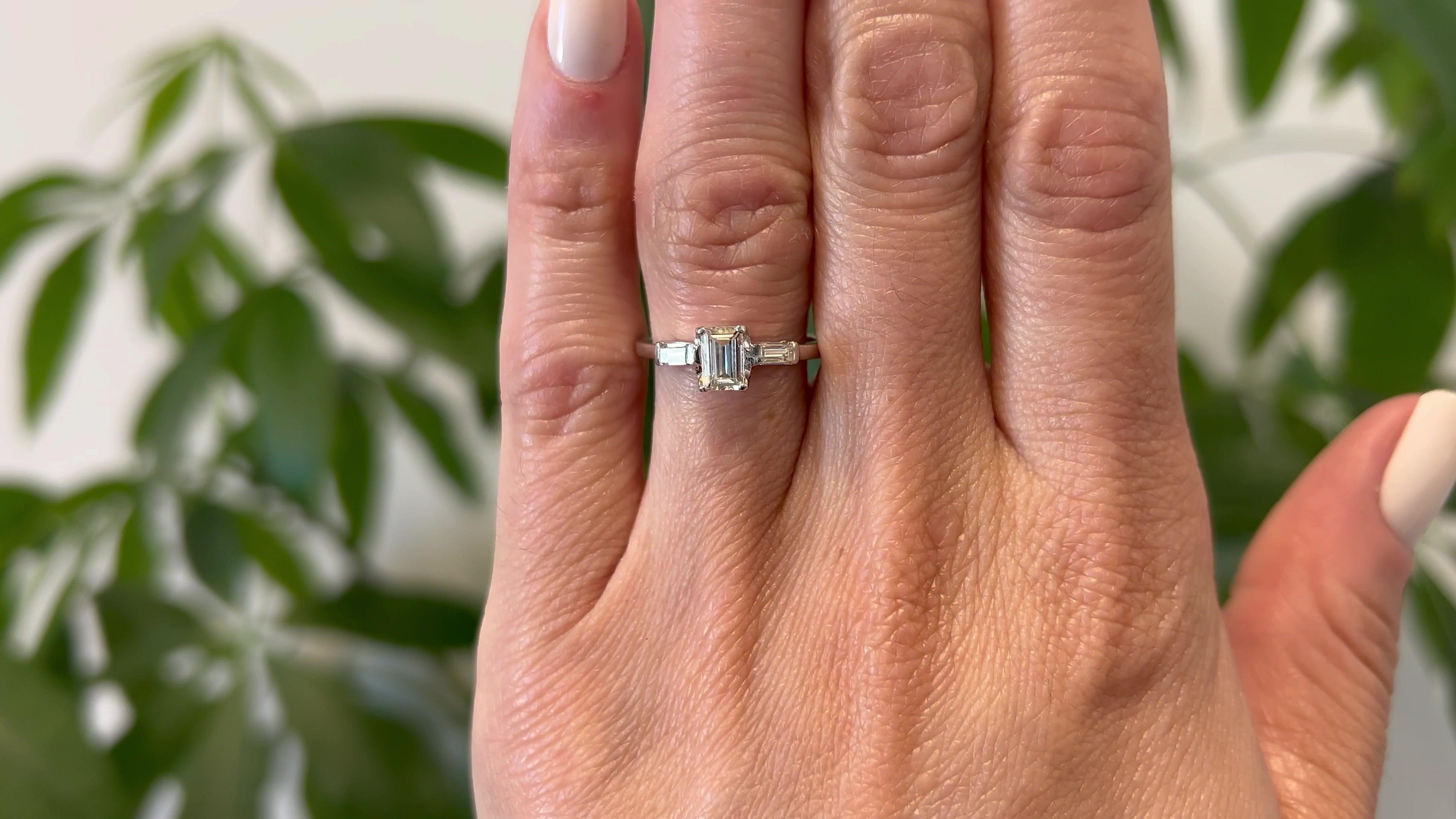 Mid-Century 0.47 Carat Emerald Cut Diamond Platinum Ring In Good Condition For Sale In Beverly Hills, CA