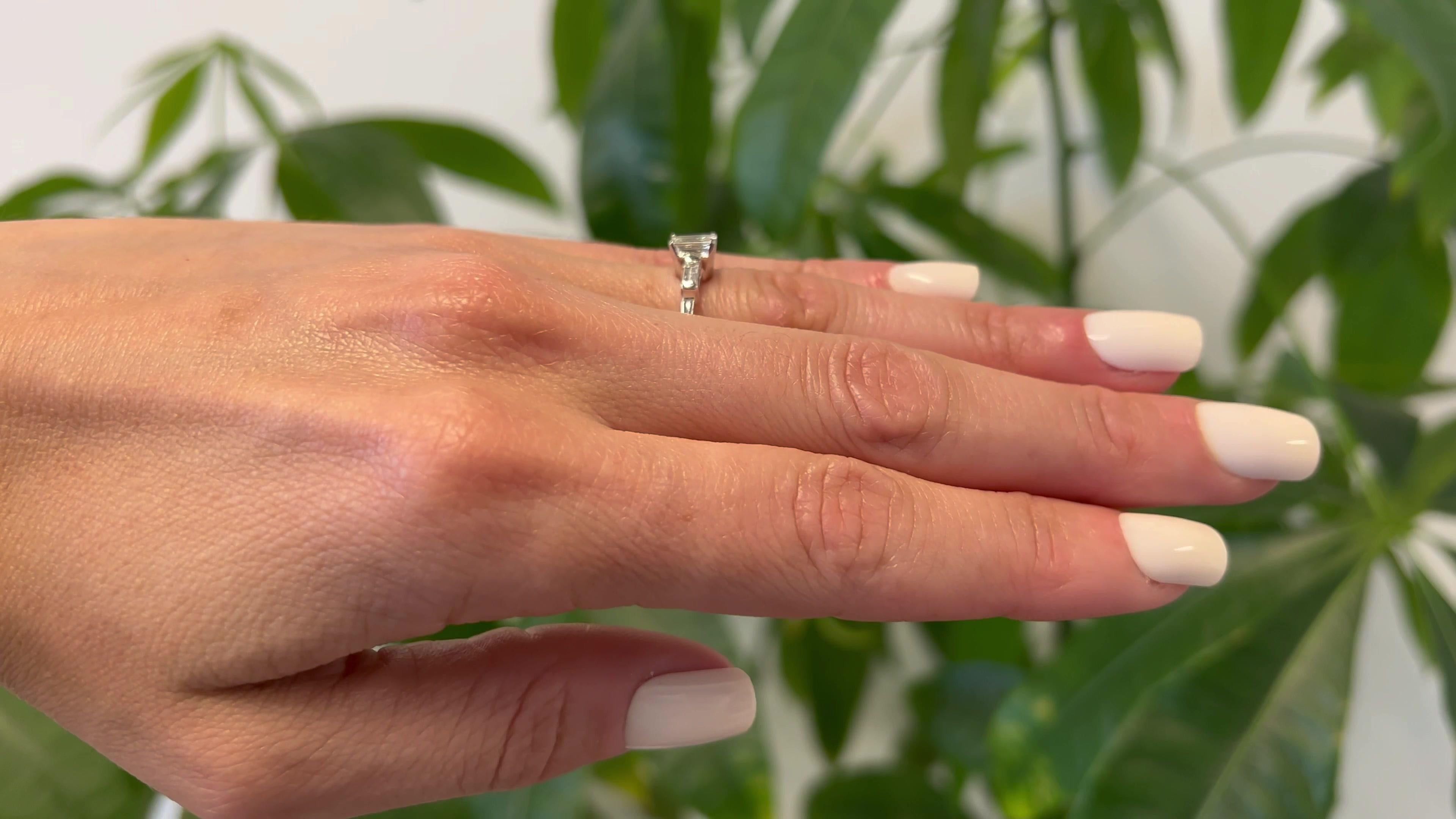 Women's or Men's Mid-Century 0.47 Carat Emerald Cut Diamond Platinum Ring For Sale