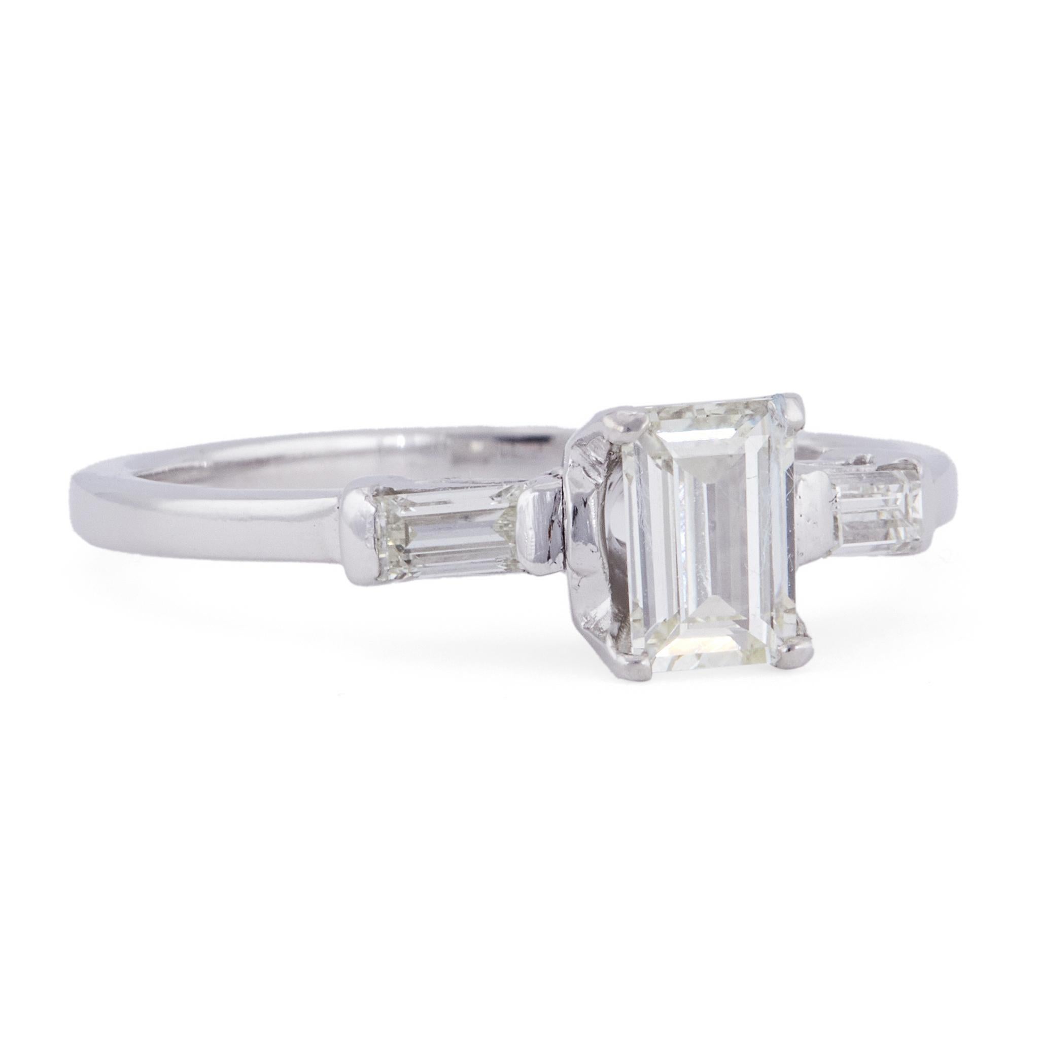 Mid-Century 0.47 Carat Emerald Cut Diamond Platinum Ring For Sale 1