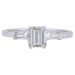Retro Mid-Century 0.47 Carat Emerald Cut Diamond Platinum Ring