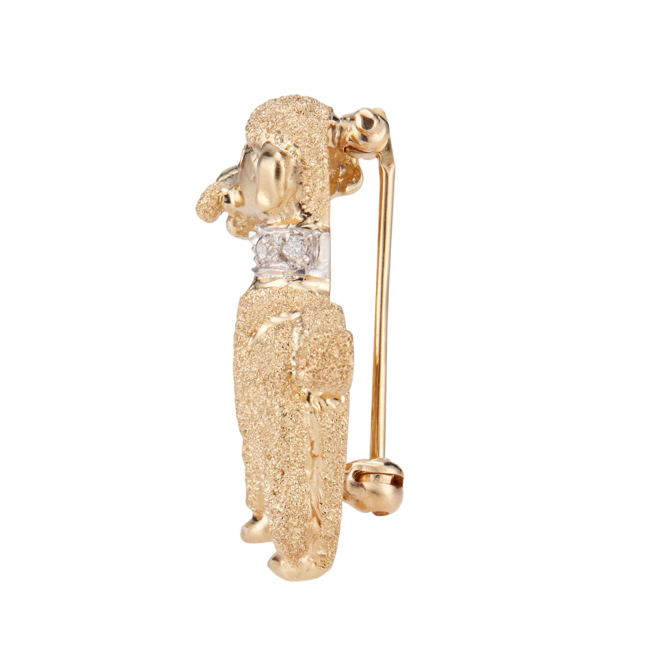 Mid-Century .05 Carat Diamond Blue Sapphire Yellow White Gold Poodle Brooch In Good Condition In Stamford, CT