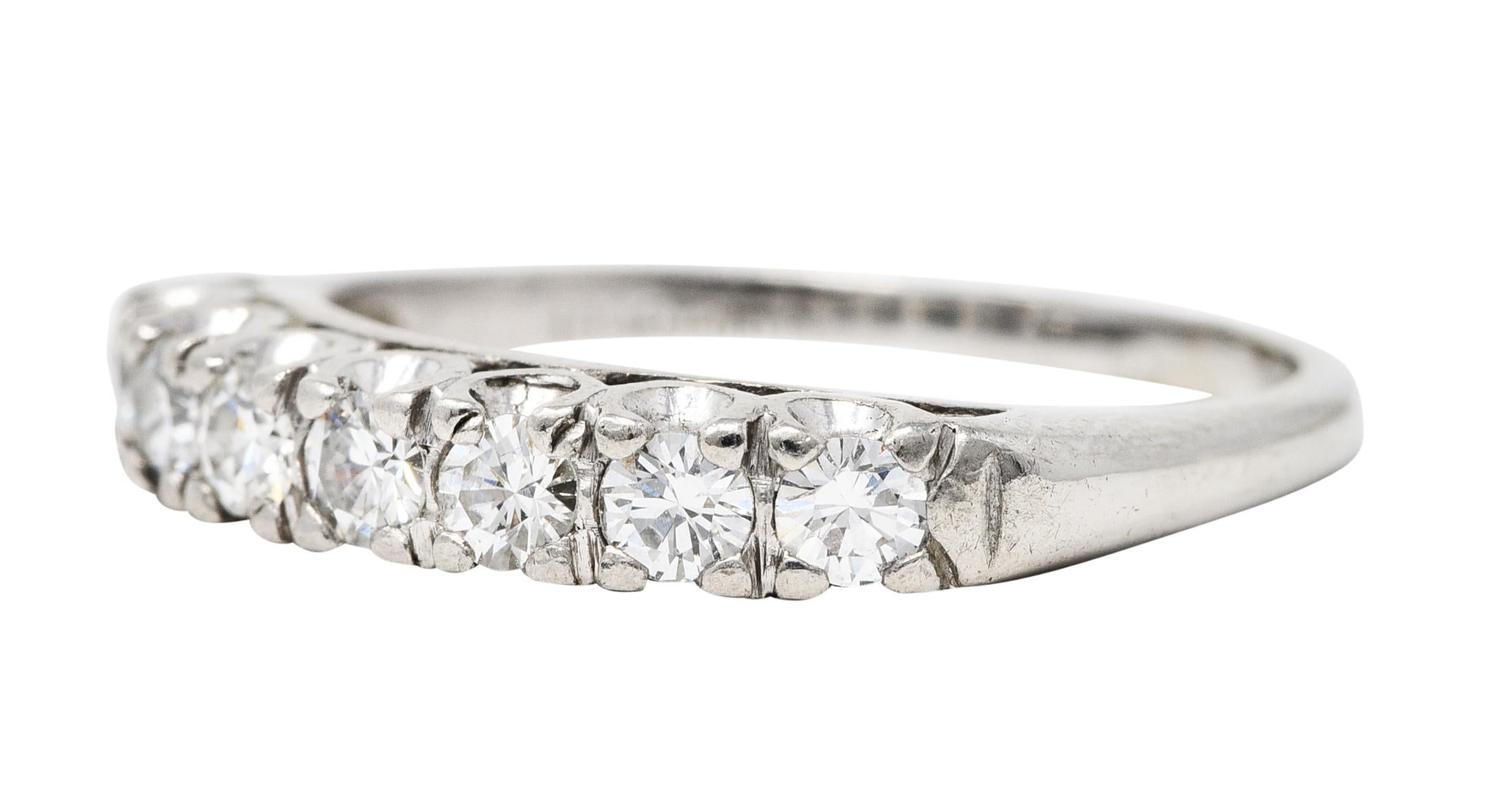 Mid-Century 0.50 Carat Diamond Platinum Fishtail Ring In Excellent Condition In Philadelphia, PA
