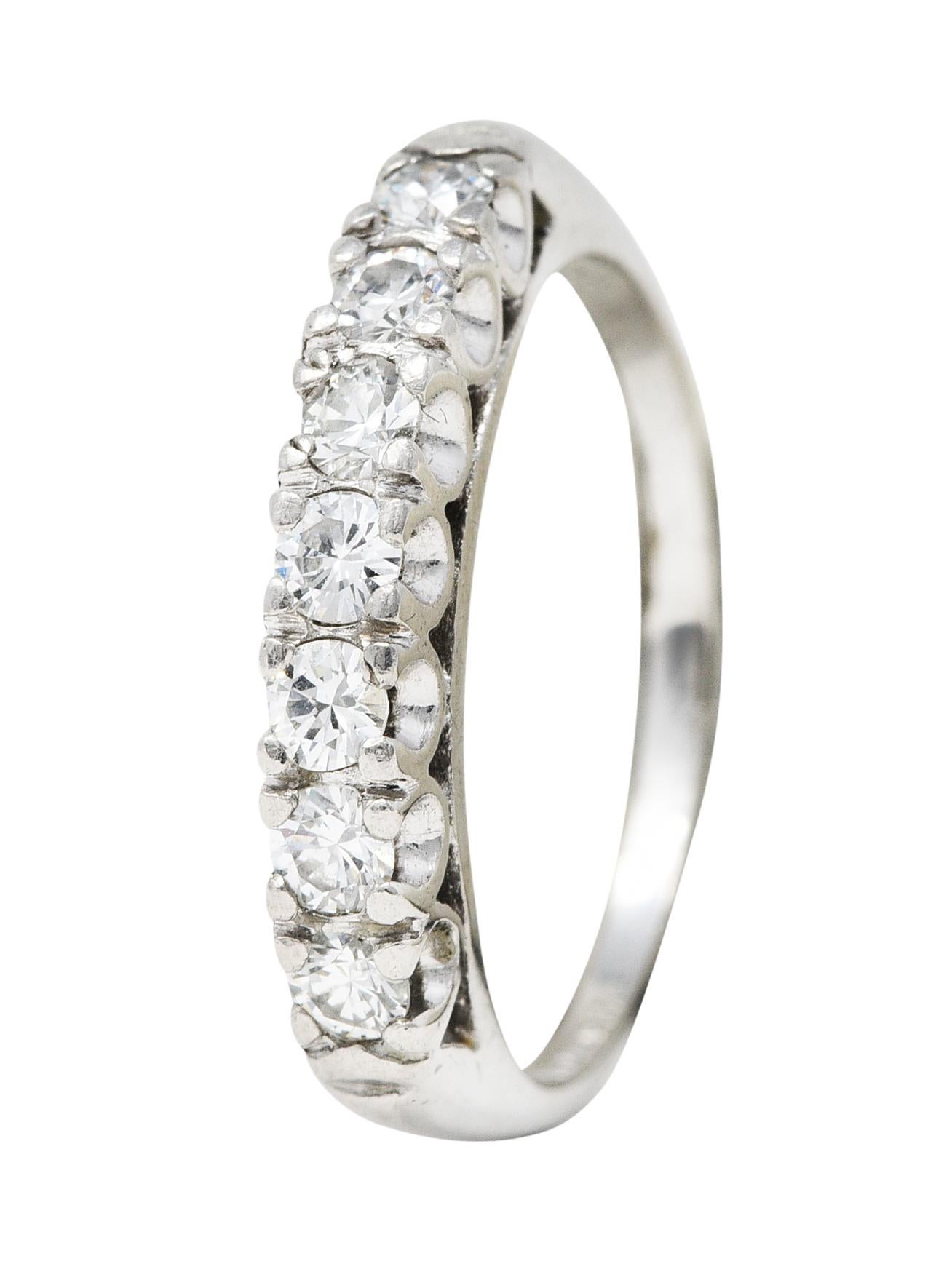 Mid-Century 0.50 Carat Diamond Platinum Fishtail Ring 2