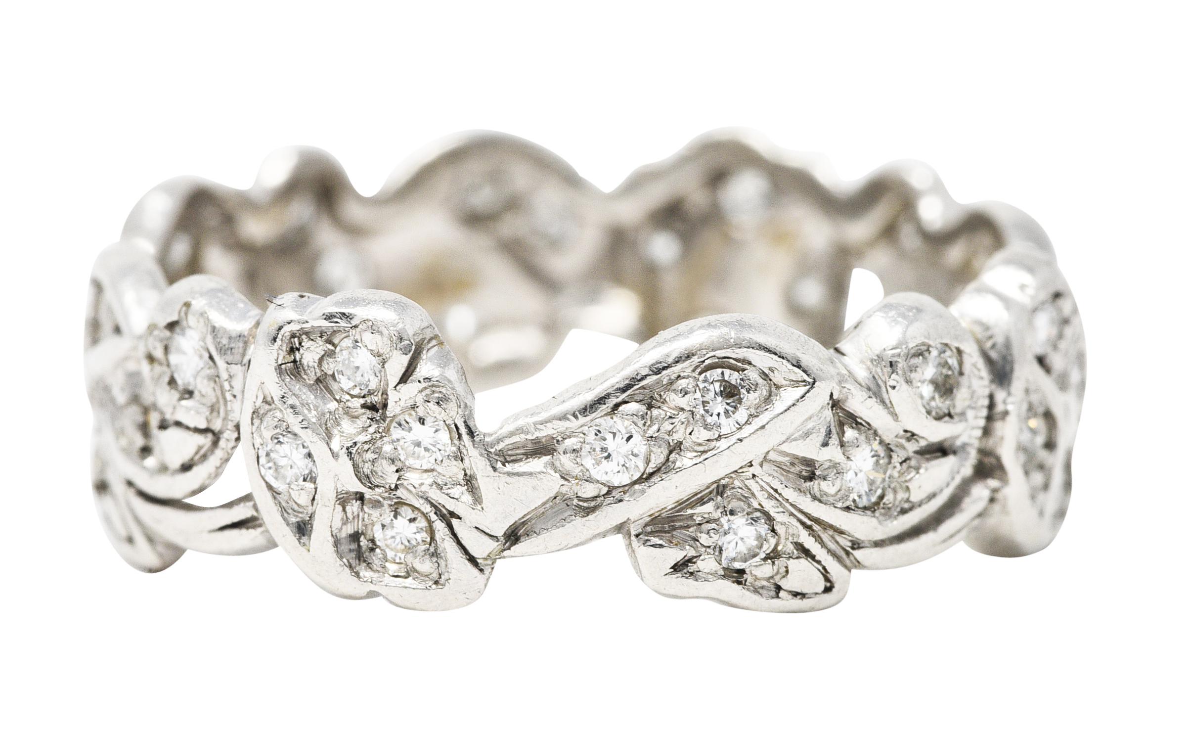 Brilliant Cut Mid-Century 0.55 Carat Diamond Platinum Floral Eternity Band Ring
