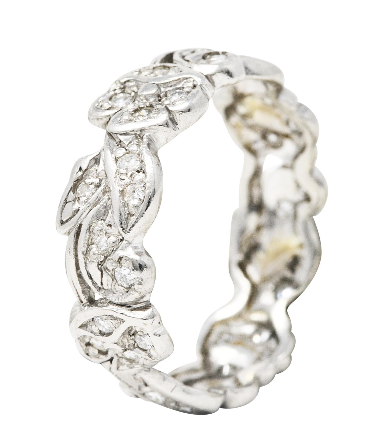 Women's or Men's Mid-Century 0.55 Carat Diamond Platinum Floral Eternity Band Ring