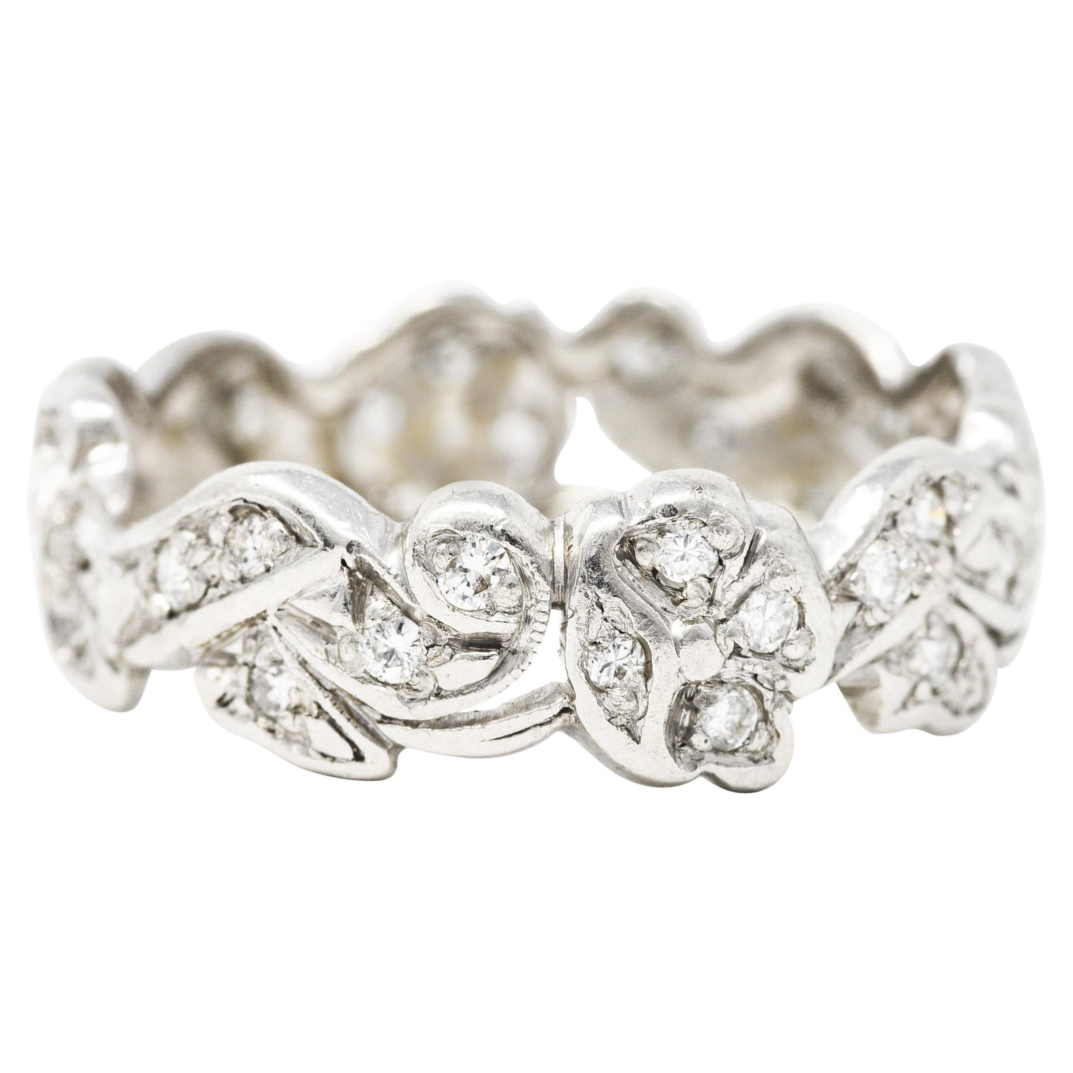 Mid-Century 0.55 Carat Diamond Platinum Floral Eternity Band Ring