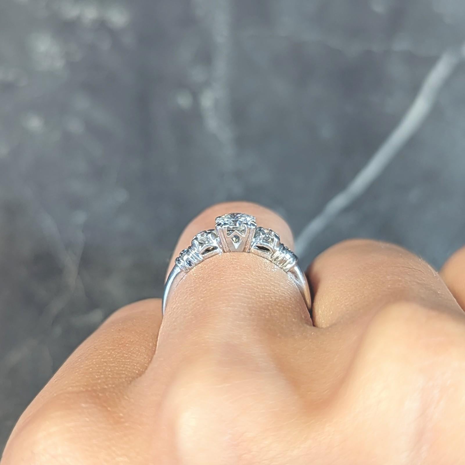 Mid-Century 0.55 CTW Diamond Platinum Five Stone Vintage Engagement Ring For Sale 8