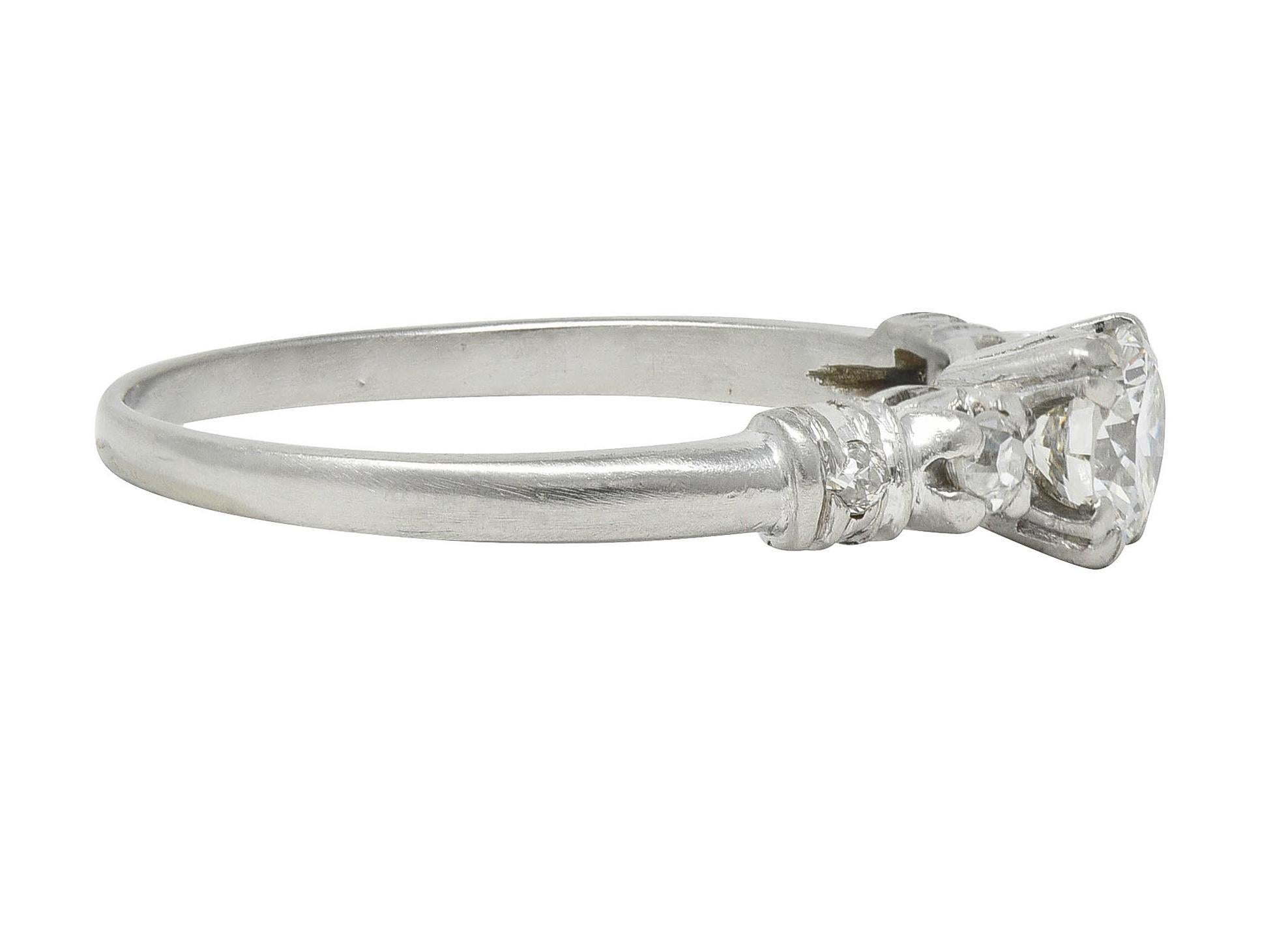 Single Cut Mid-Century 0.55 CTW Diamond Platinum Five Stone Vintage Engagement Ring For Sale