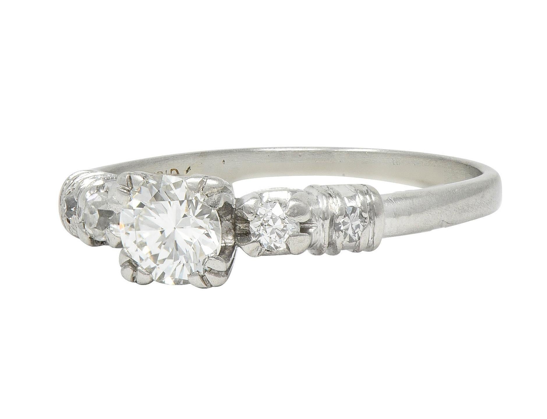 Mid-Century 0.55 CTW Diamond Platinum Five Stone Vintage Engagement Ring For Sale 1