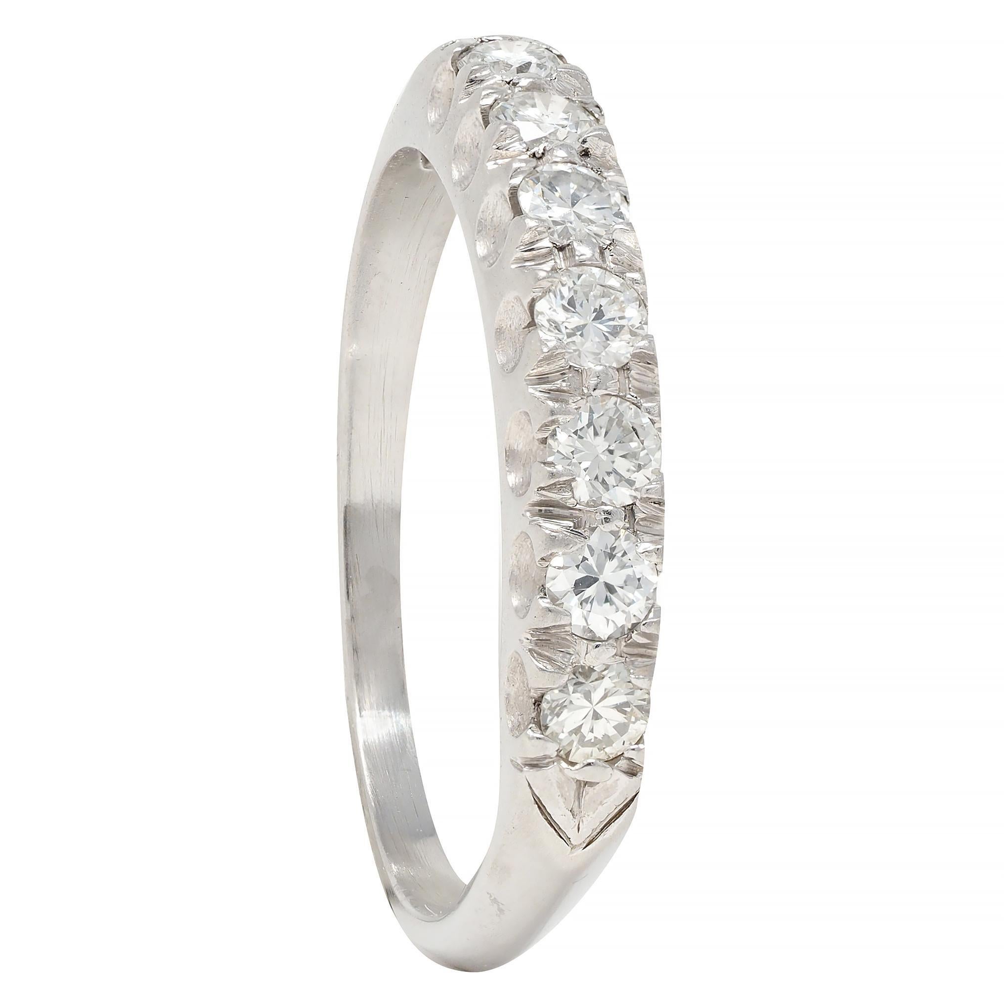 Mid-Century 0.56 CTW Transitional Cut Diamond Platinum Vintage Wedding Band Ring For Sale 5