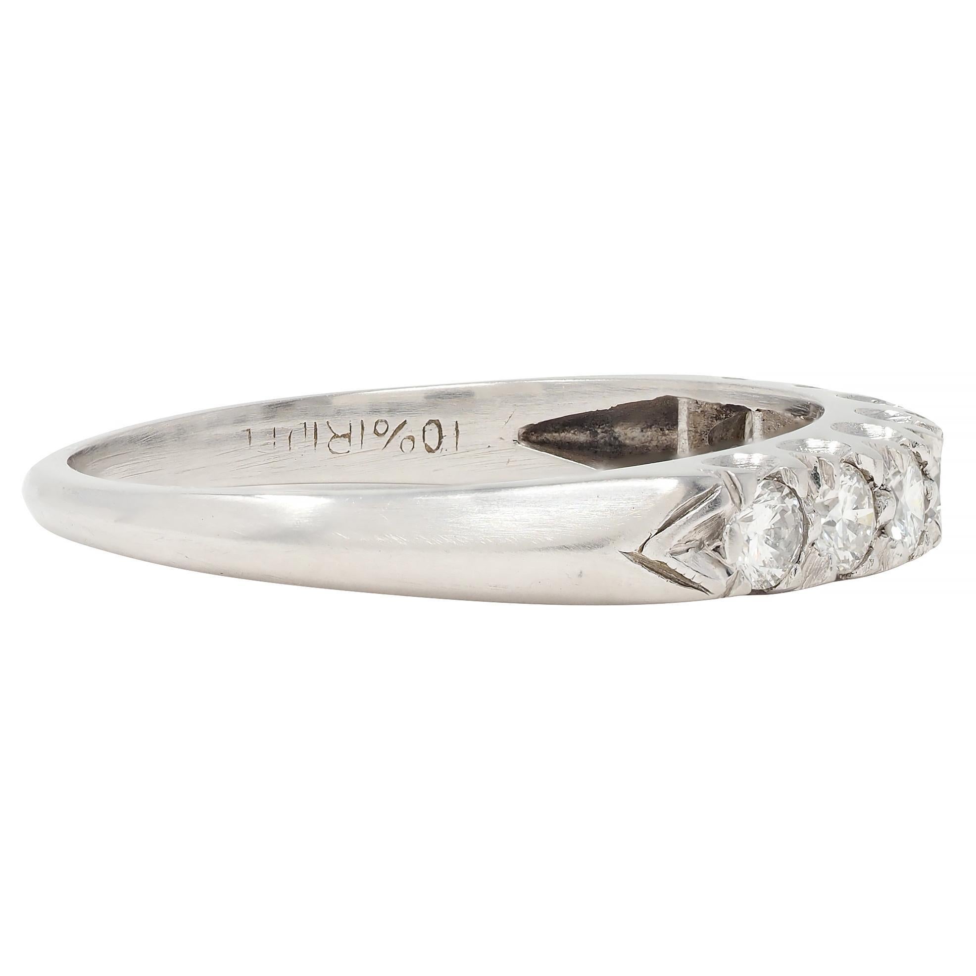 Round Cut Mid-Century 0.56 CTW Transitional Cut Diamond Platinum Vintage Wedding Band Ring For Sale