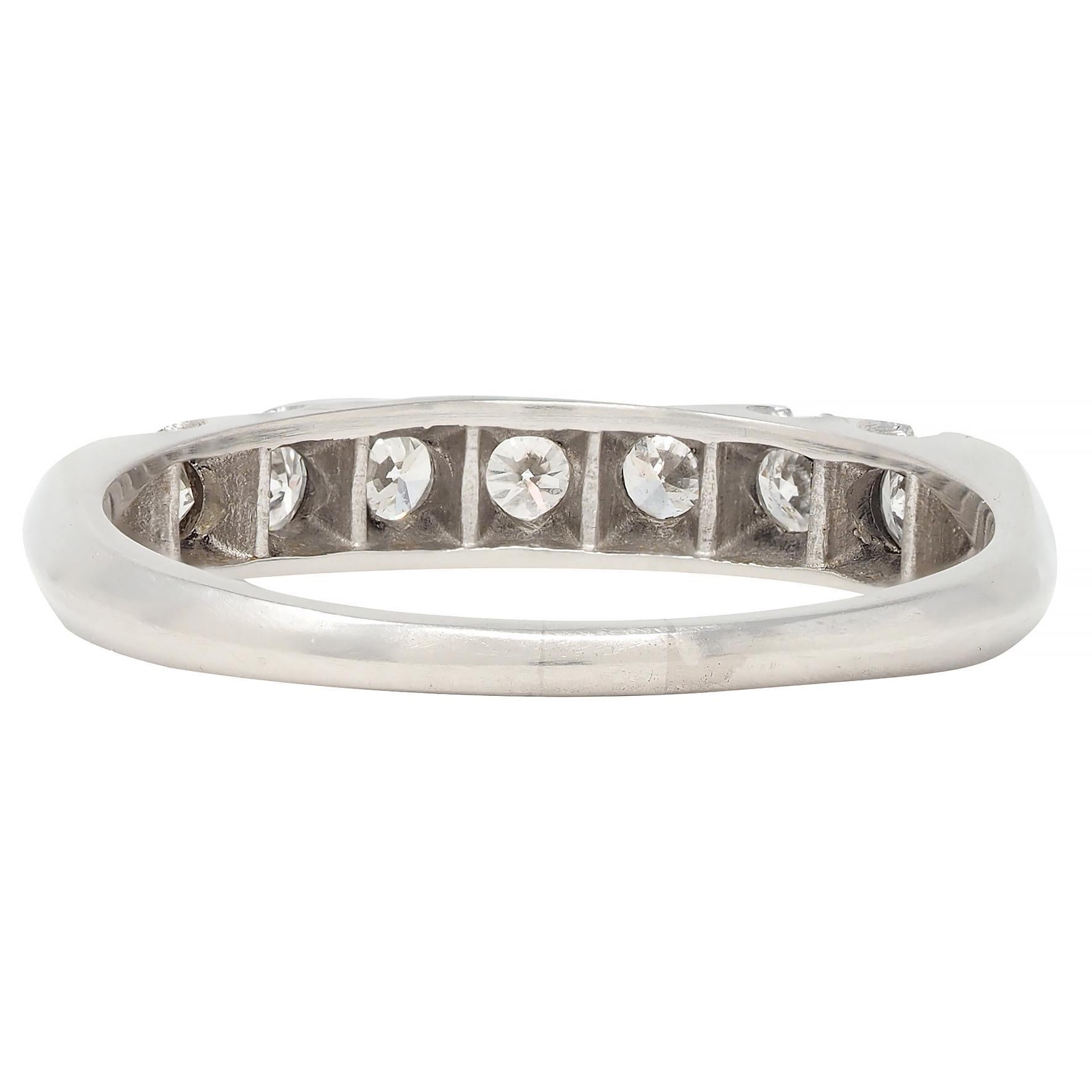 Mid-Century 0.56 CTW Transitional Cut Diamond Platinum Vintage Wedding Band Ring In Excellent Condition For Sale In Philadelphia, PA