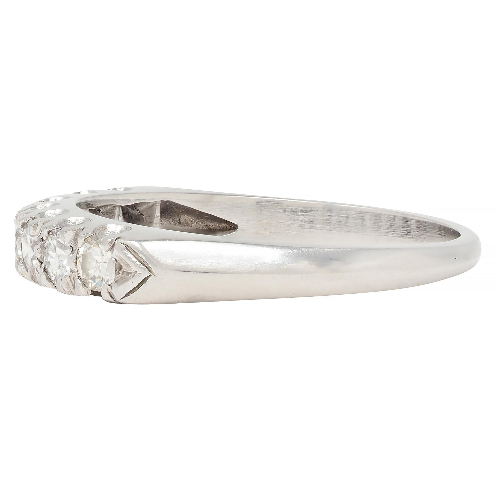 Women's or Men's Mid-Century 0.56 CTW Transitional Cut Diamond Platinum Vintage Wedding Band Ring For Sale