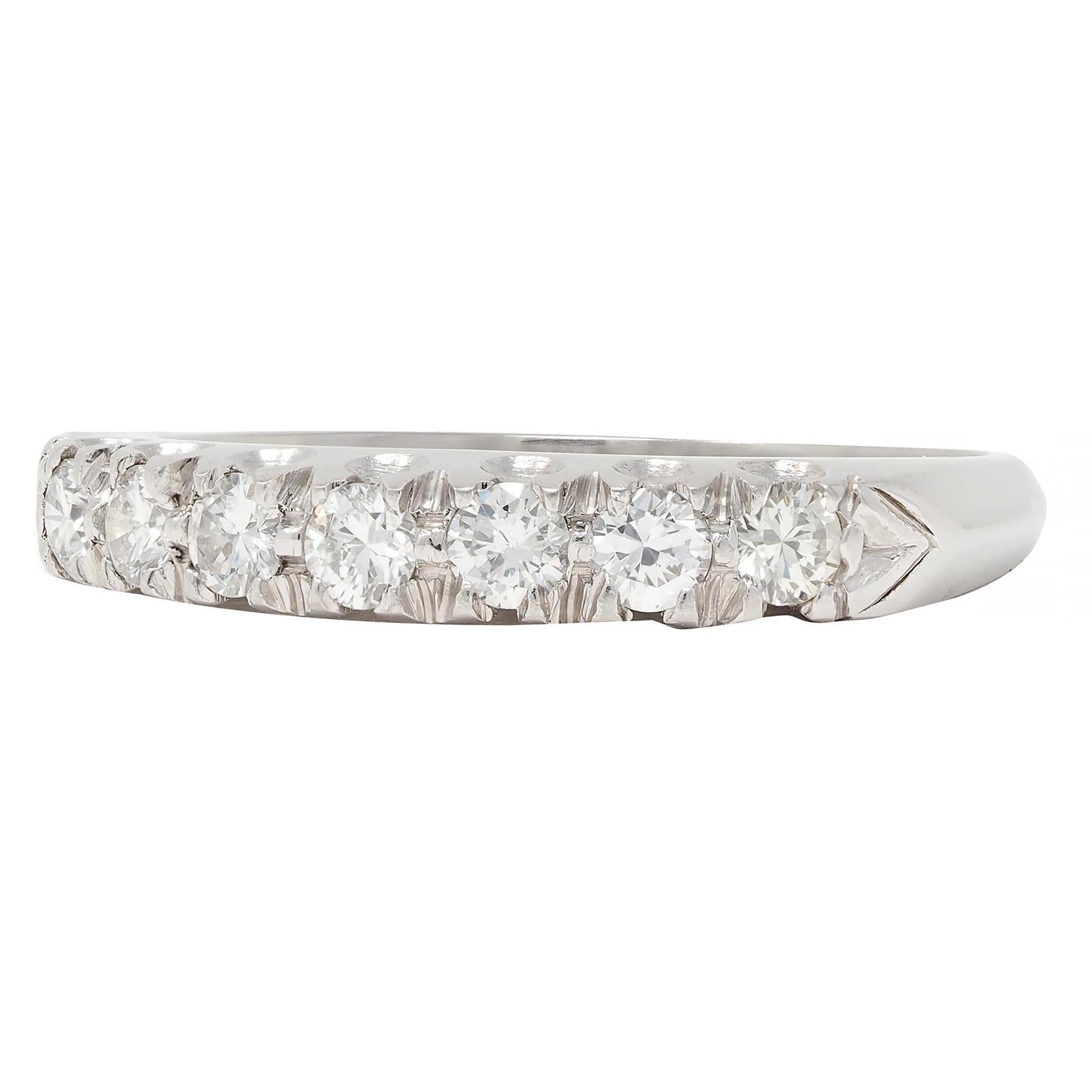 Mid-Century 0.56 CTW Transitional Cut Diamond Platinum Vintage Wedding Band Ring For Sale 1