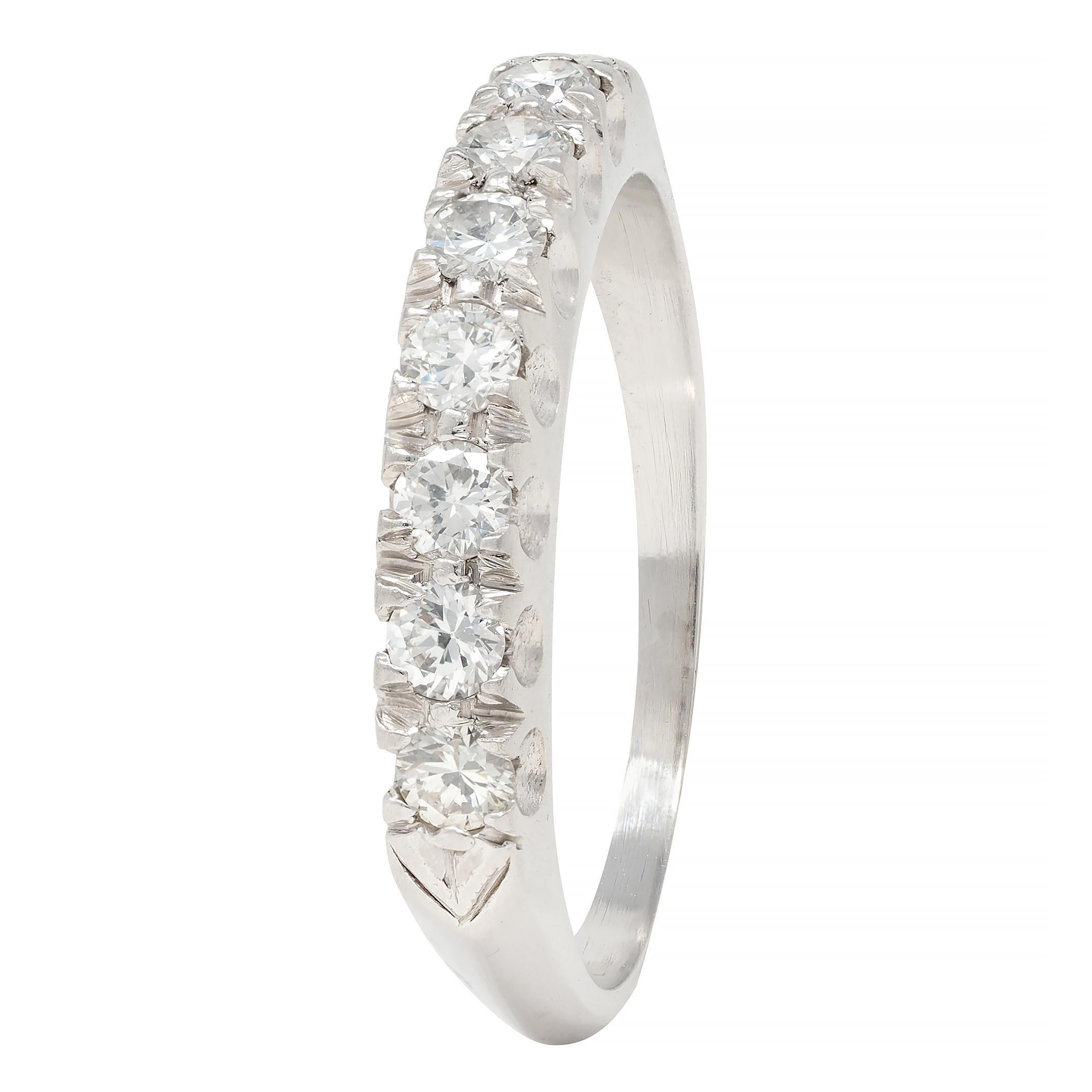 Mid-Century 0.56 CTW Transitional Cut Diamond Platinum Vintage Wedding Band Ring For Sale 2