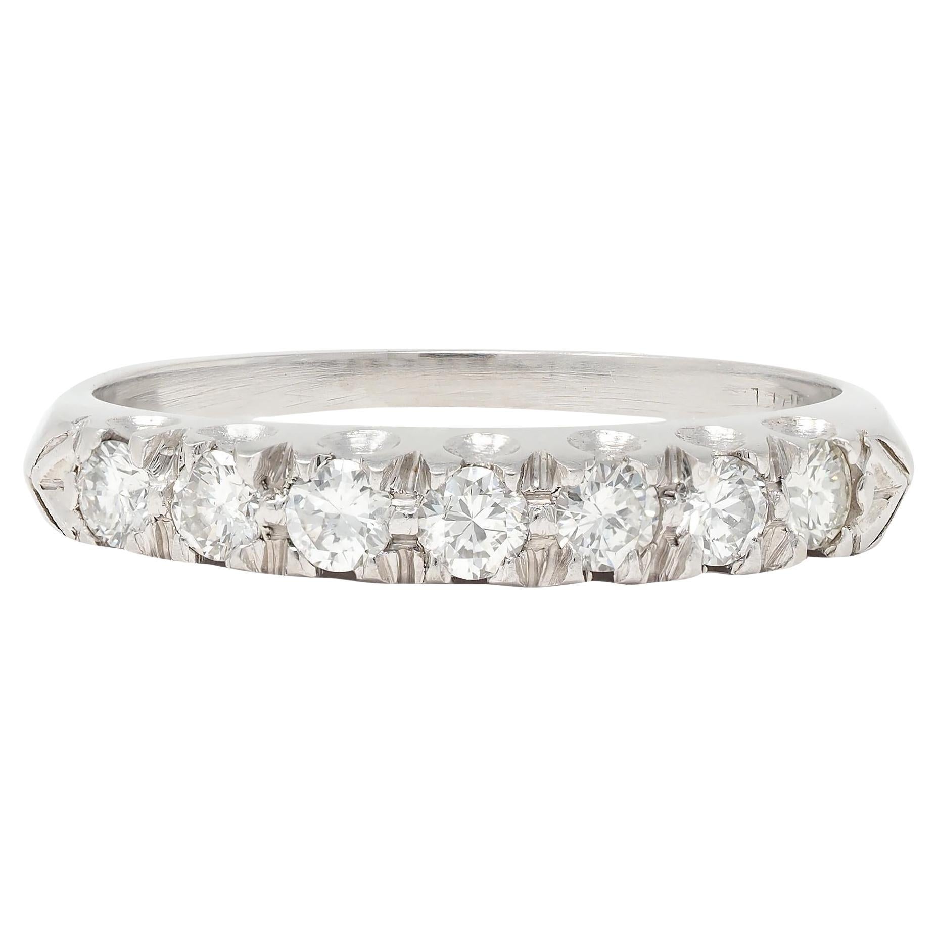 Mid-Century 0.56 CTW Transitional Cut Diamond Platinum Vintage Wedding Band Ring For Sale
