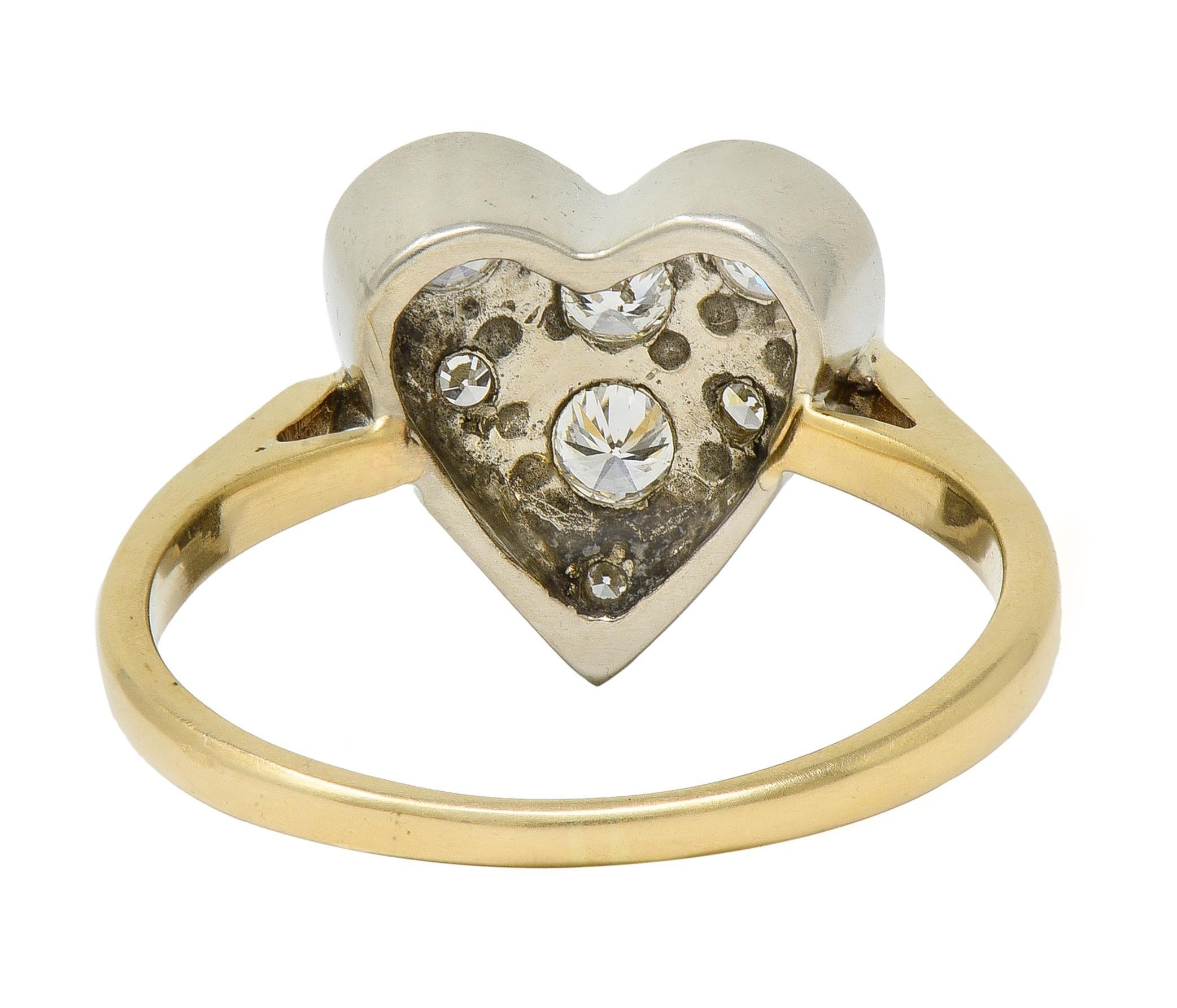 Mid-Century 0,57 CTW Diamant 14 Karat zweifarbiges Gold Vintage Herz Ring (Einfacher Schliff) im Angebot