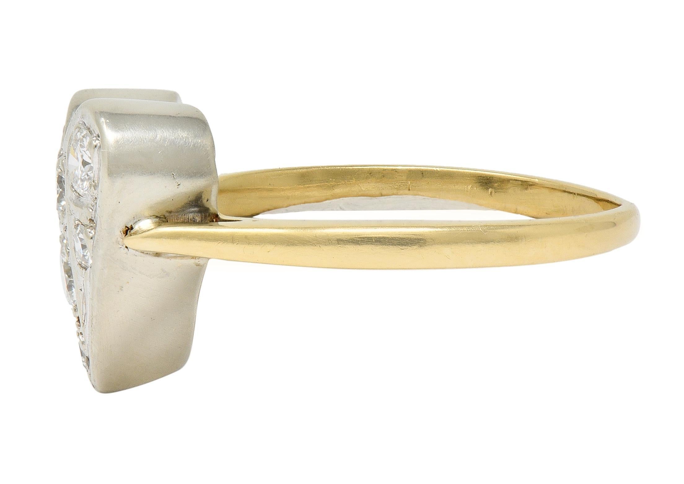 Mid-Century 0,57 CTW Diamant 14 Karat zweifarbiges Gold Vintage Herz Ring im Zustand „Hervorragend“ im Angebot in Philadelphia, PA