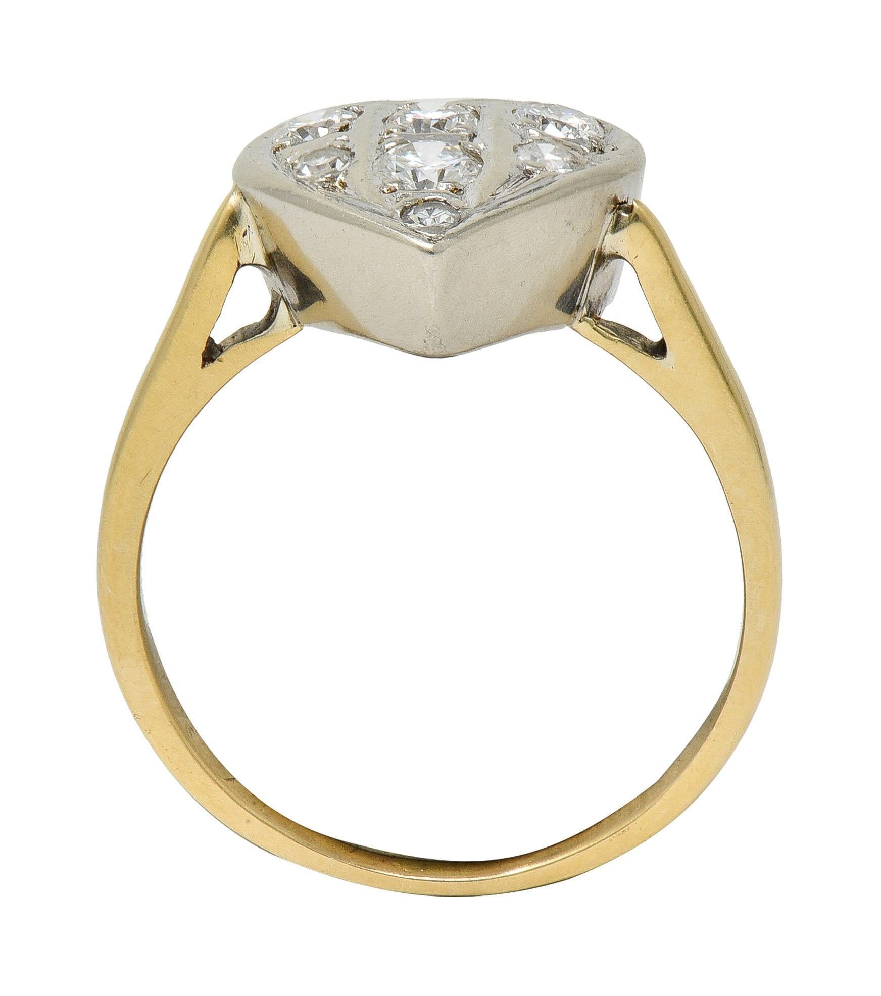 Mid-Century 0,57 CTW Diamant 14 Karat zweifarbiges Gold Vintage Herz Ring Damen im Angebot