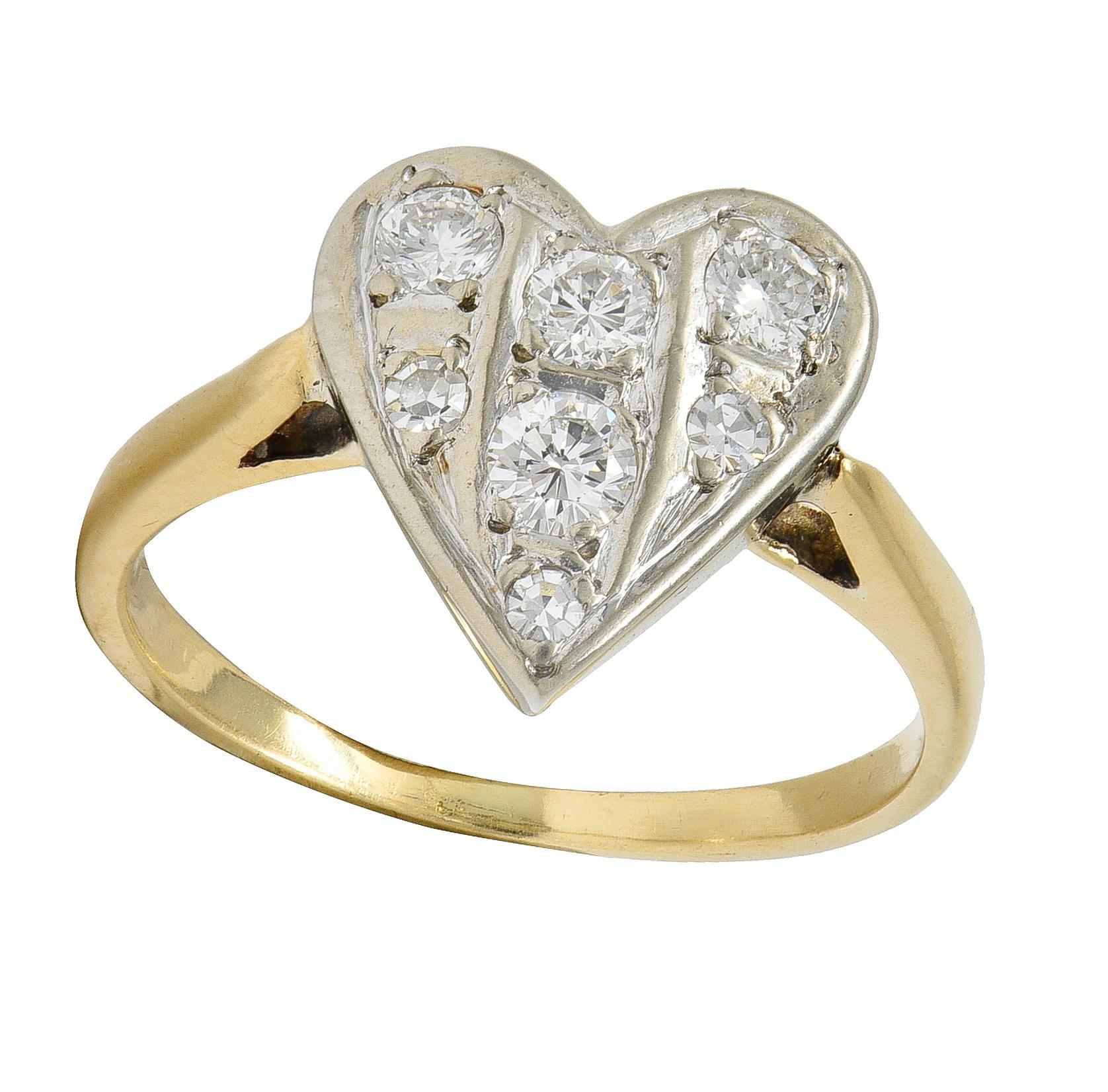 Mid-Century 0,57 CTW Diamant 14 Karat zweifarbiges Gold Vintage Herz Ring im Angebot 1