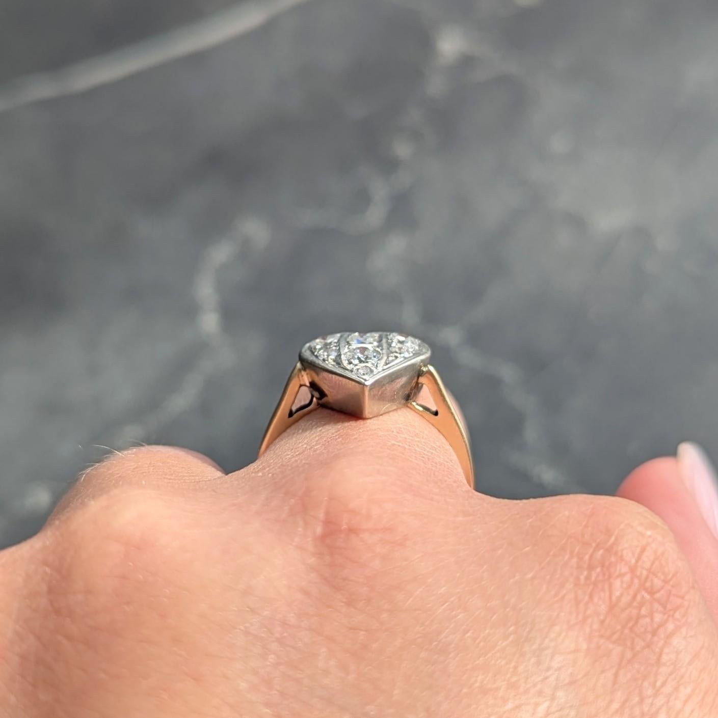 Mid-Century 0,57 CTW Diamant 14 Karat zweifarbiges Gold Vintage Herz Ring im Angebot 2