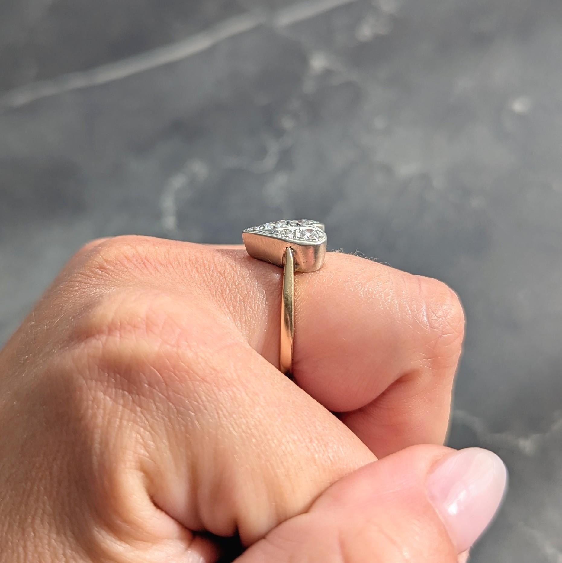 Mid-Century 0,57 CTW Diamant 14 Karat zweifarbiges Gold Vintage Herz Ring im Angebot 3
